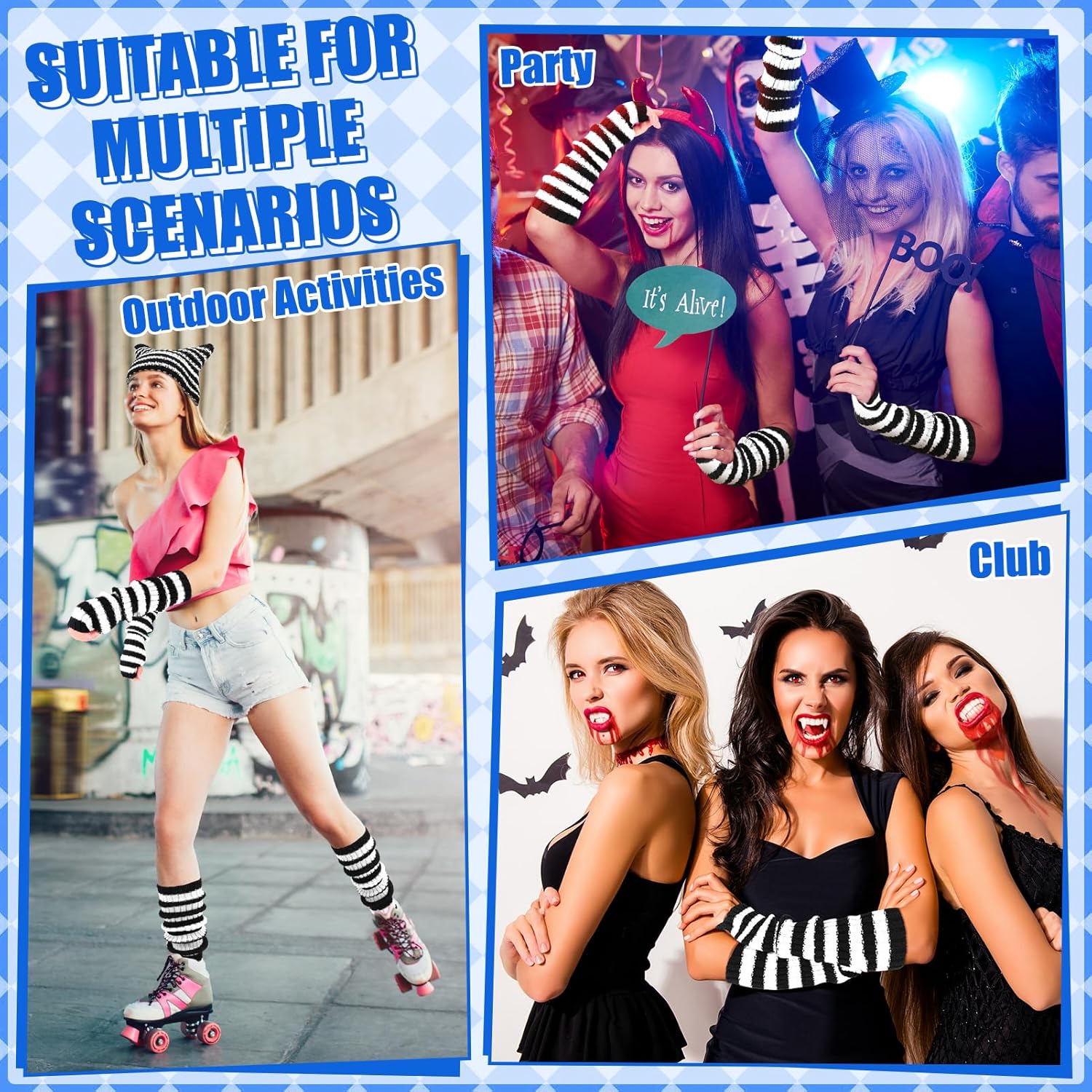 Y2k Crochet Beanie Hats Knitted Striped Arm and Leg Warmers Cat Beanie Accessories for Women - Image 6