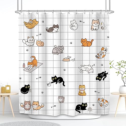 Miniatura 13 de SVBright Divertida cortina de ducha con diseño de perro, 72 pulgadas de ancho x 72 pulgadas de largo, diseño de dibujos animados en blanco y negro