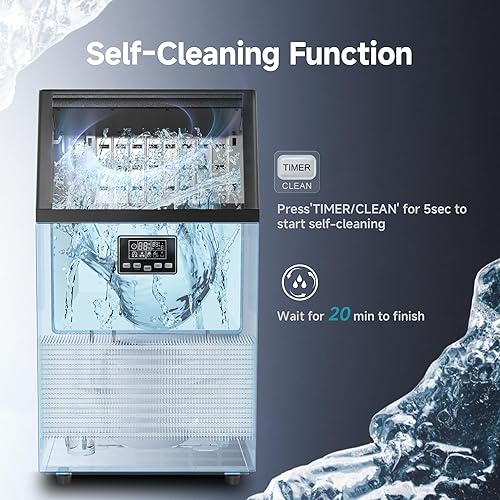 Vista 15 de Euhomy - Máquina comercial para hacer hielo de acero inoxidable, para debajo de la encimera, 45 kg/24 horas, con capacidad de almacenamiento