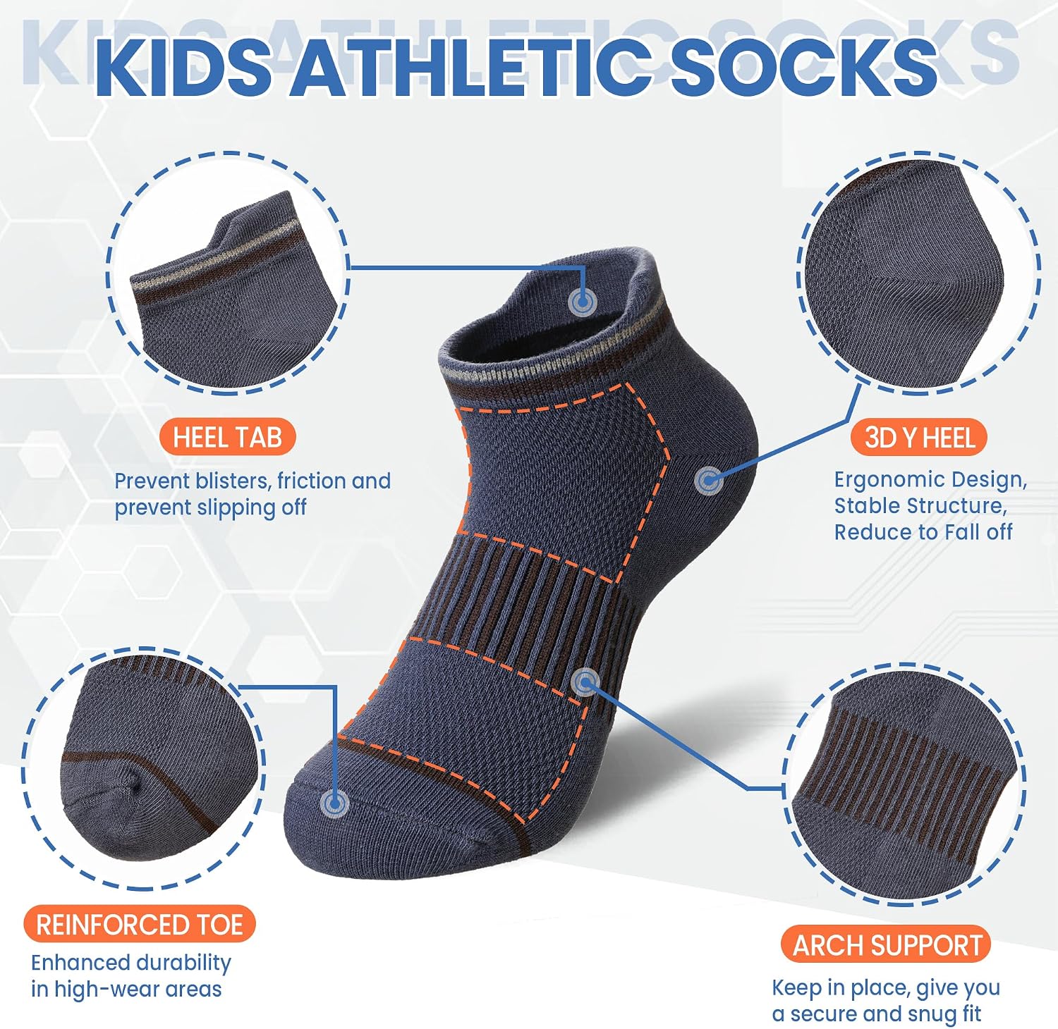 Kids Boys Ankle Socks Low Cut Athletic Cotton Sport Socks For Little Boys 6 Pairs