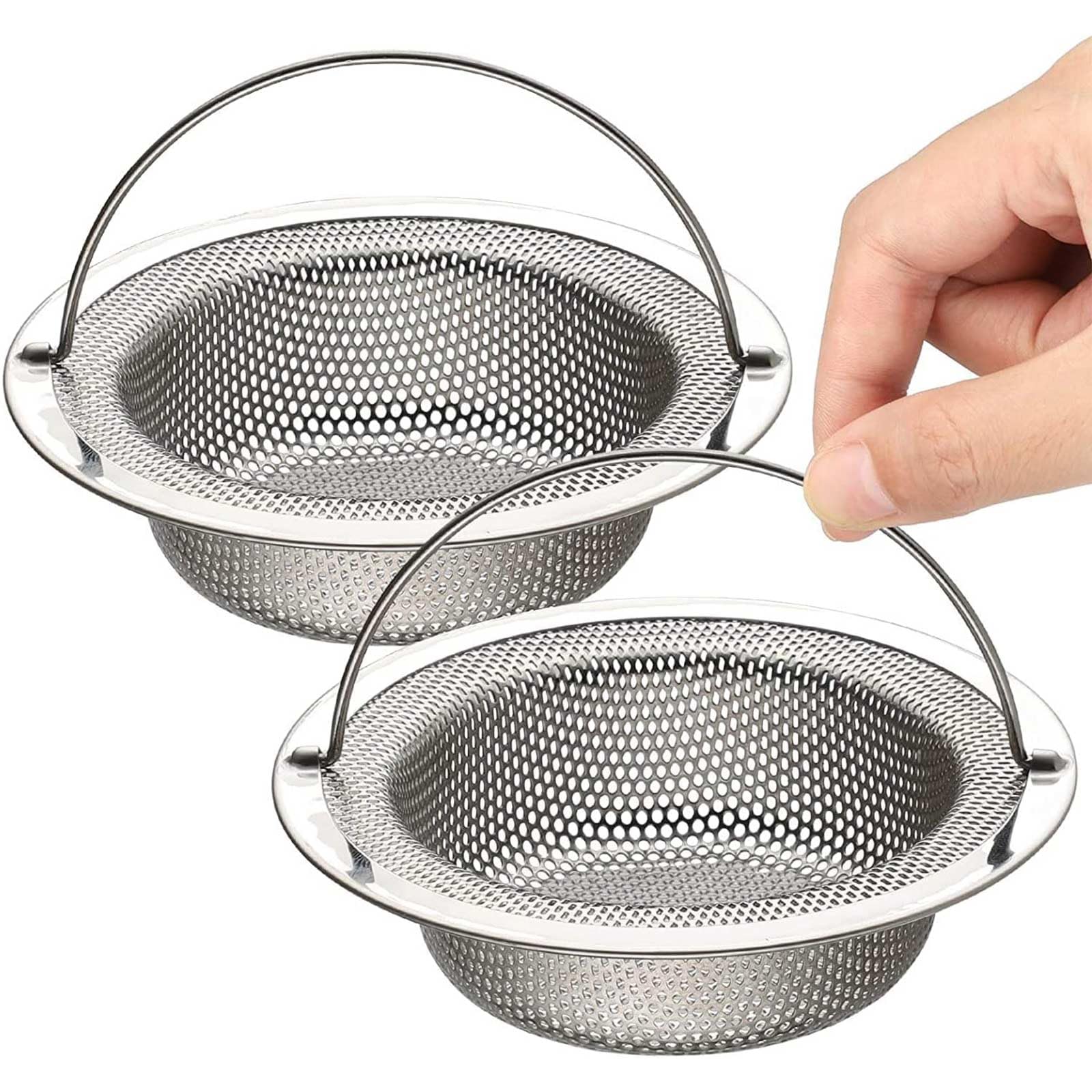 2 Pack Stainless Steel Kitchen Sink Strainer with Lift Handle Anti-Clogging Drain Filter Basket Rust Resistant Food Debris Catcher for Kitchen Bathroom Sink