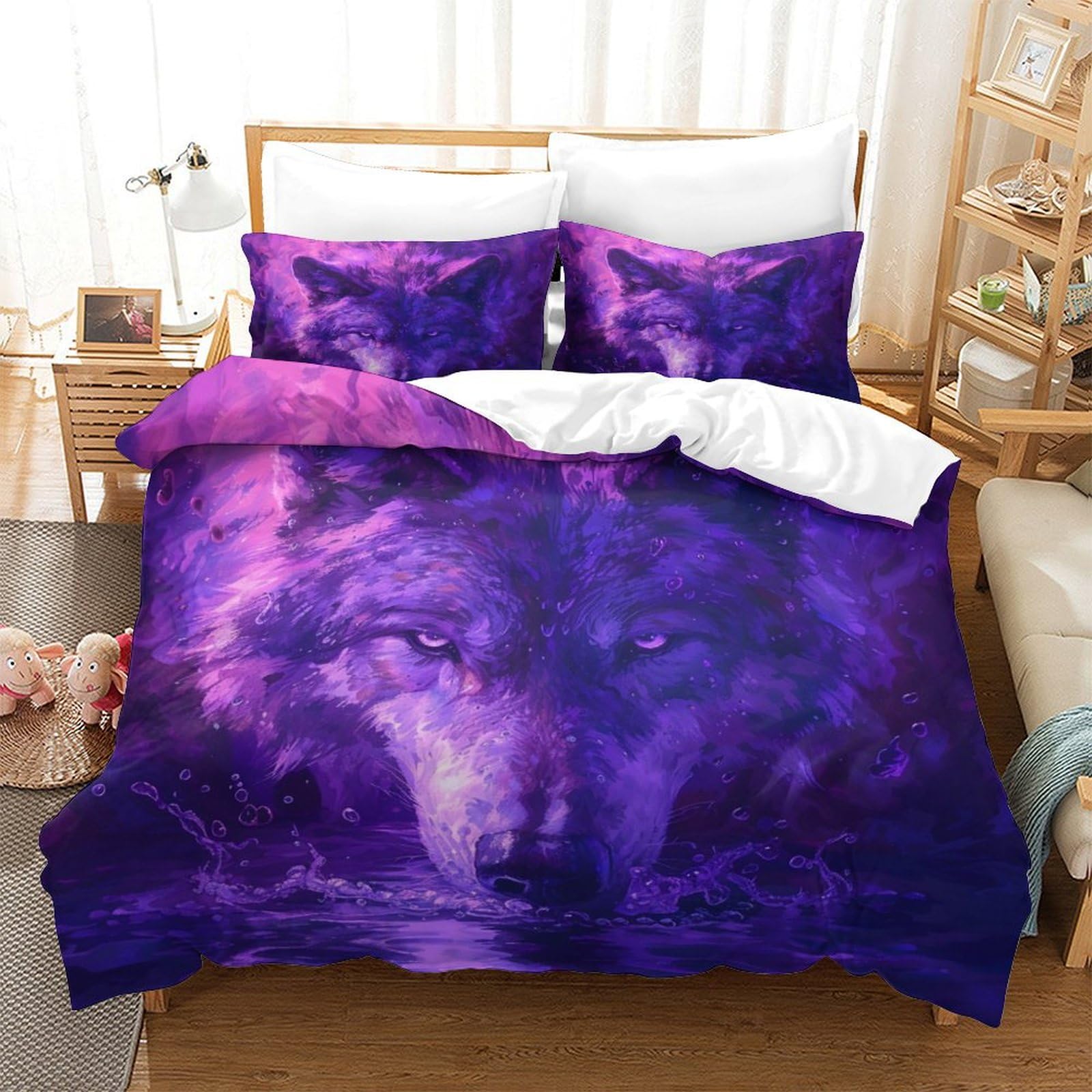 BARDYS Wolf for Teens And Adults Quilt Cover 3D Print Wild Animals Duvet Cover Comforter Covers Soft Microfiber Bedding Set with Pillow Cases with Zipper Closure 3 Pieces Super King（260x220cm）