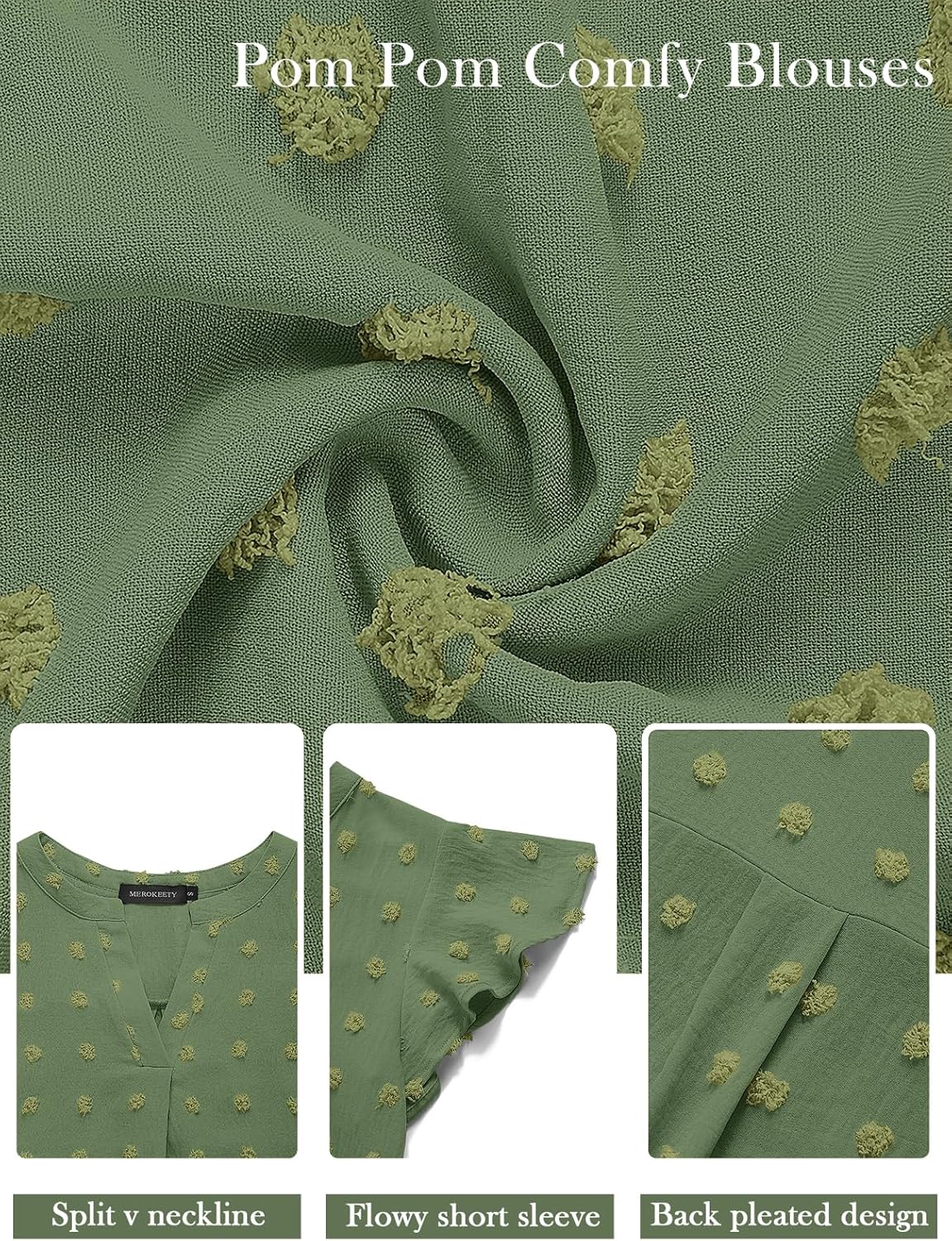 MEROKEETY Women's 2026 Spring V Neck Ruffle Short Sleeve Blouse Summer Swiss Dot Dressy Casual Flowy Shirt Tunic Top - Image 5