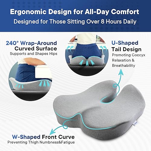 Miniatura 2 de Cojín de asiento para silla de oficina, mejora la postura de la ciática, alivio del dolor de espalda y coxis, cojín de asiento de automóvil, soporte