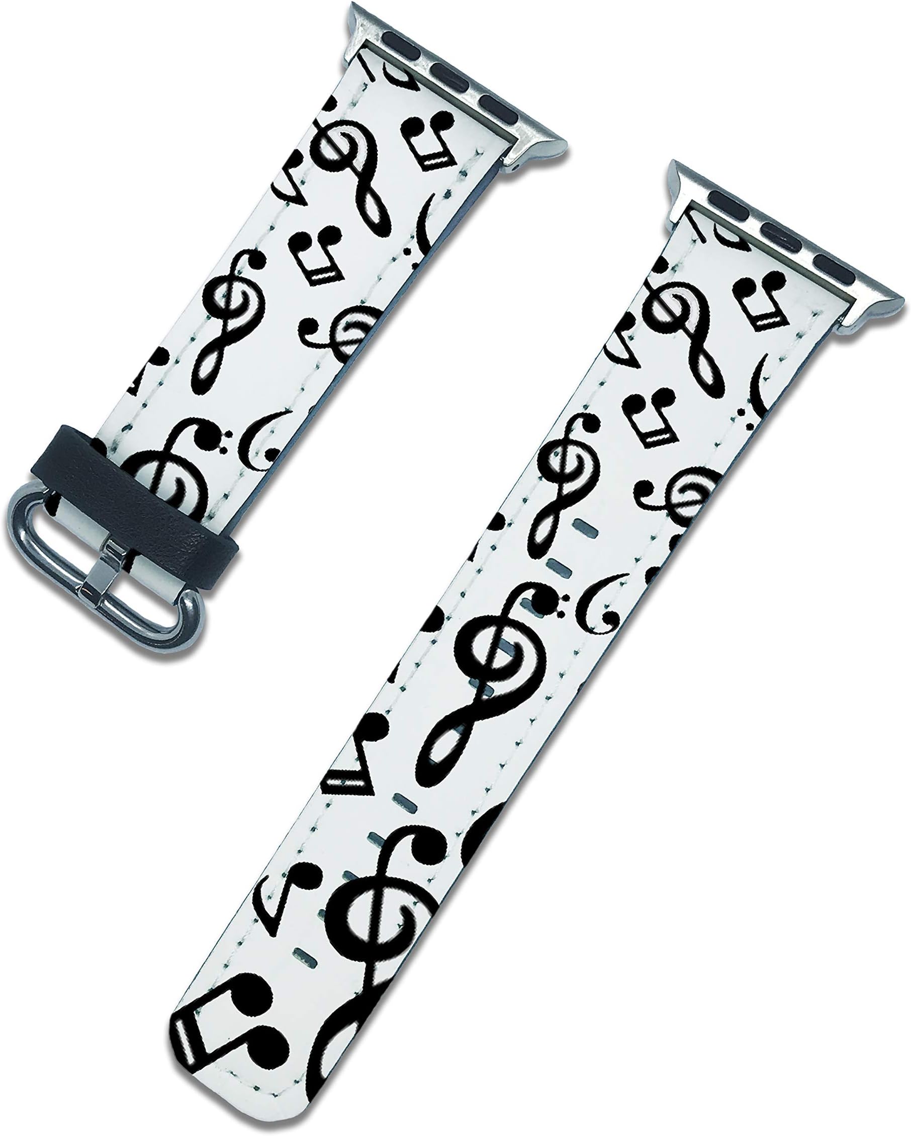 Music Note Band Compatible with Apple Watch Series SE 6 5 4 3 2 1 44mm 40mm 42mm 38mm iWatch Treble Notes Clef Stave Wristband Strap Leather Bands (Black, 40mm / 38mm)