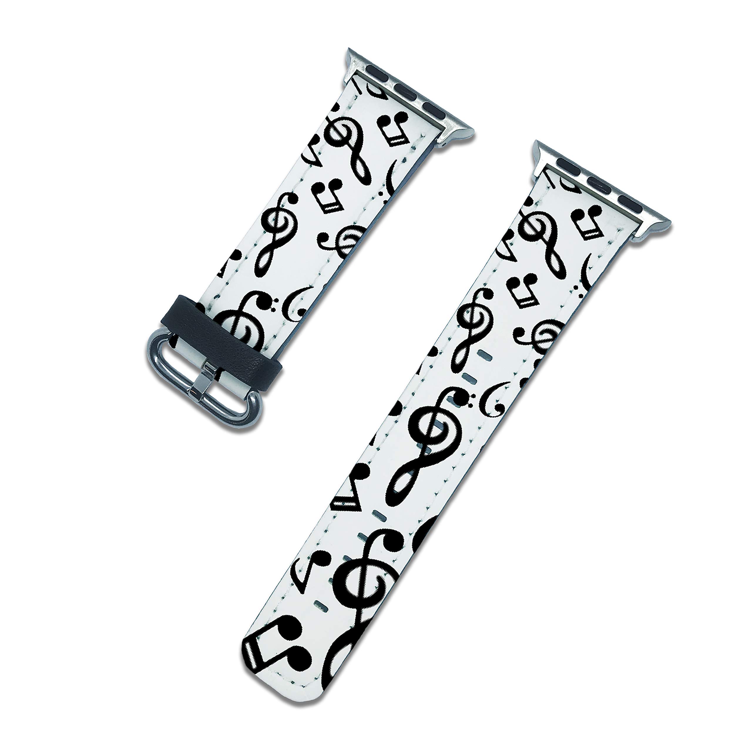 Music Note Band Compatible with Apple Watch Series SE 6 5 4 3 2 1 44mm 40mm 42mm 38mm iWatch Treble Notes Clef Stave Wristband Strap Leather Bands (Black, 40mm / 38mm)
