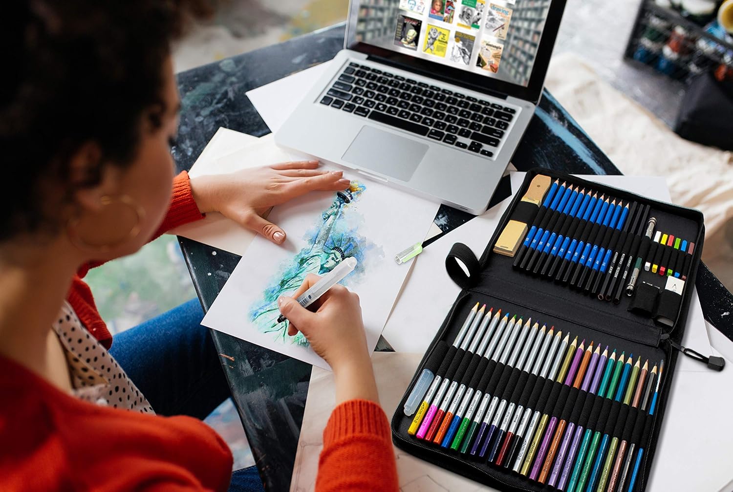 NIL - TECH 53-Piece Coloring and Drawing Set PLUS 37-Piece Drawing Set PLUS Electric Pencil Sharpener