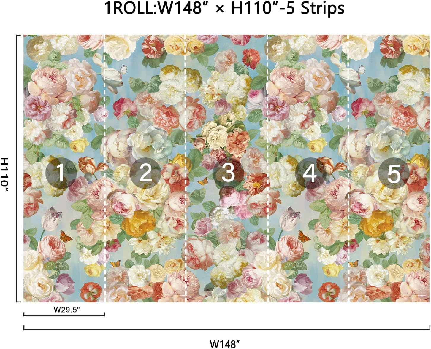 Zeeko Large French Floral Wall Murals Peel and Stick 148" Wx110 H Removable Peony Flower Wallpaper Large Colorful Flower Paintings Luxury Mural Wall Art Deco for Bedroom Living Room