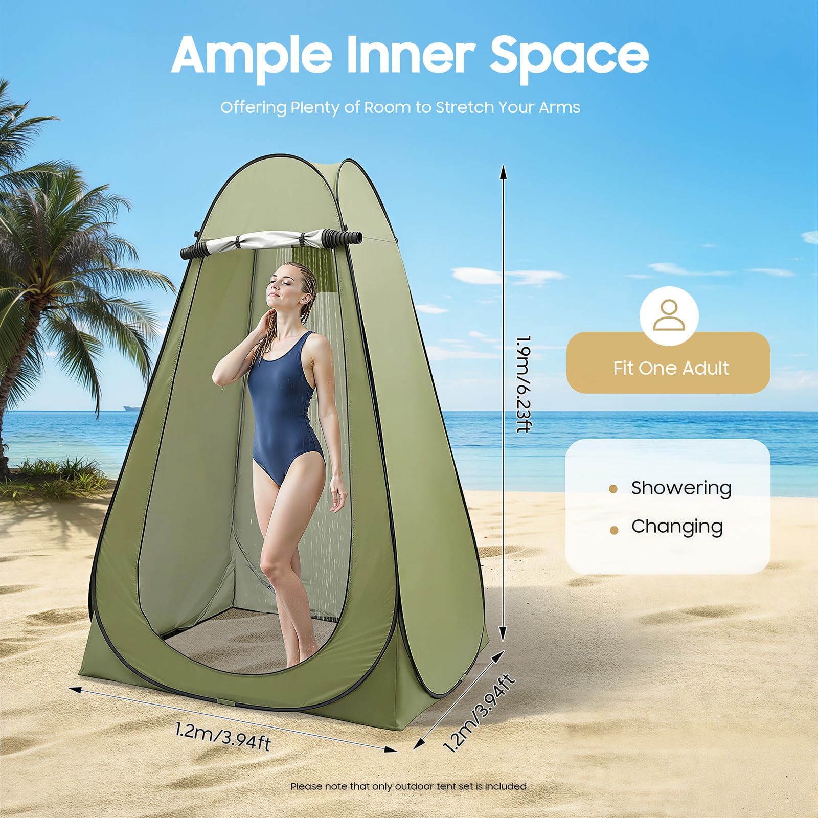 Tente de douche de camping pour 1 homme, tente de toilette, cabine de douche mobile avec auvent, tente d'appoint, tente WC, verte