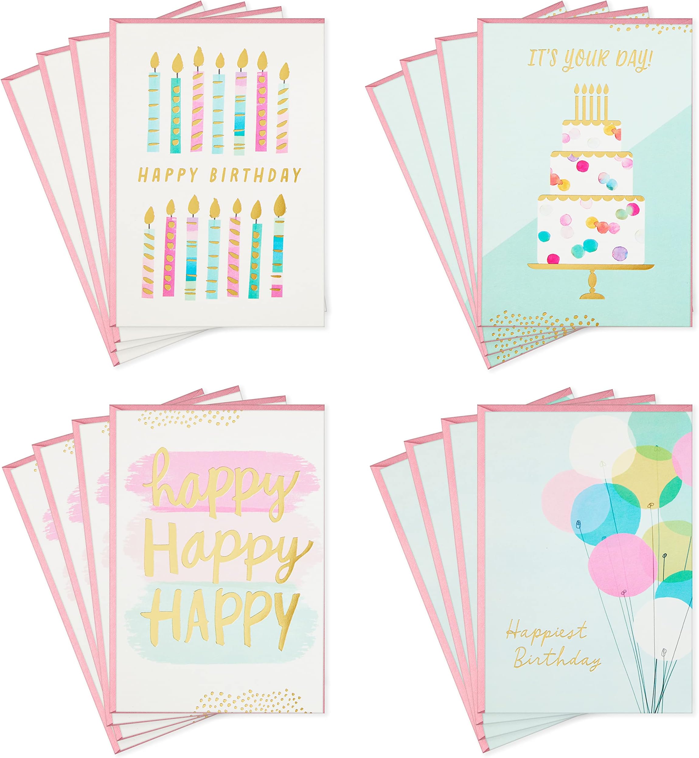 Hallmark Birthday Cards Assortment, 16 Cards with Envelopes (Cake, Candles, Balloons)