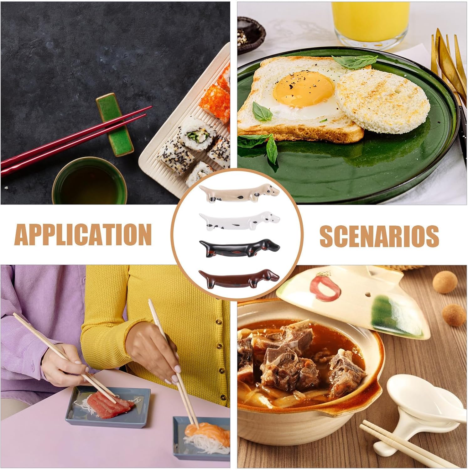 4pcs Ceramic Dog Chopstick Rest Holder for Utensils and Tea Spoons