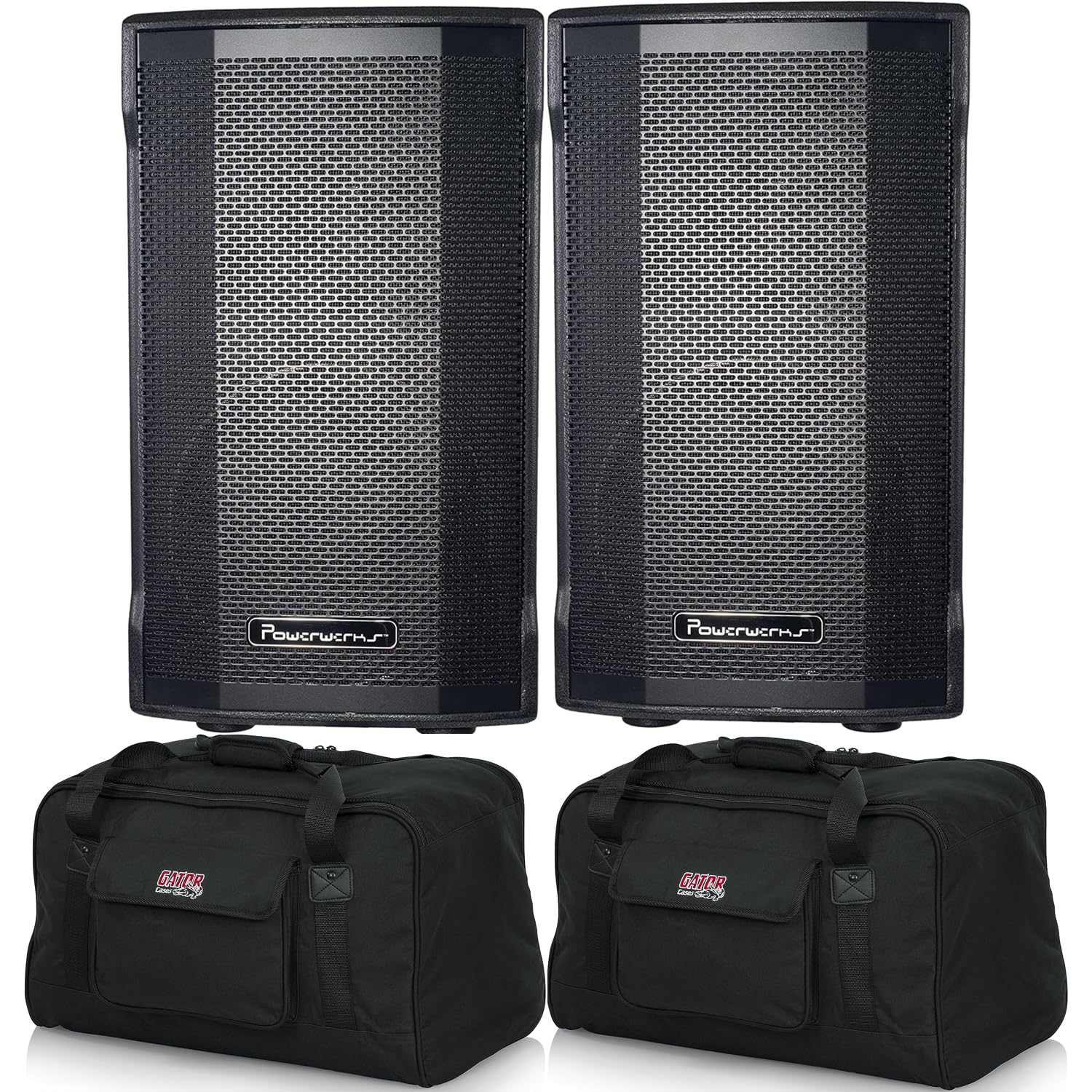 Powerwerks PWR10 10-Inch 2-Way 600-Watt Powered Active Speakers (Pair) w/Bags