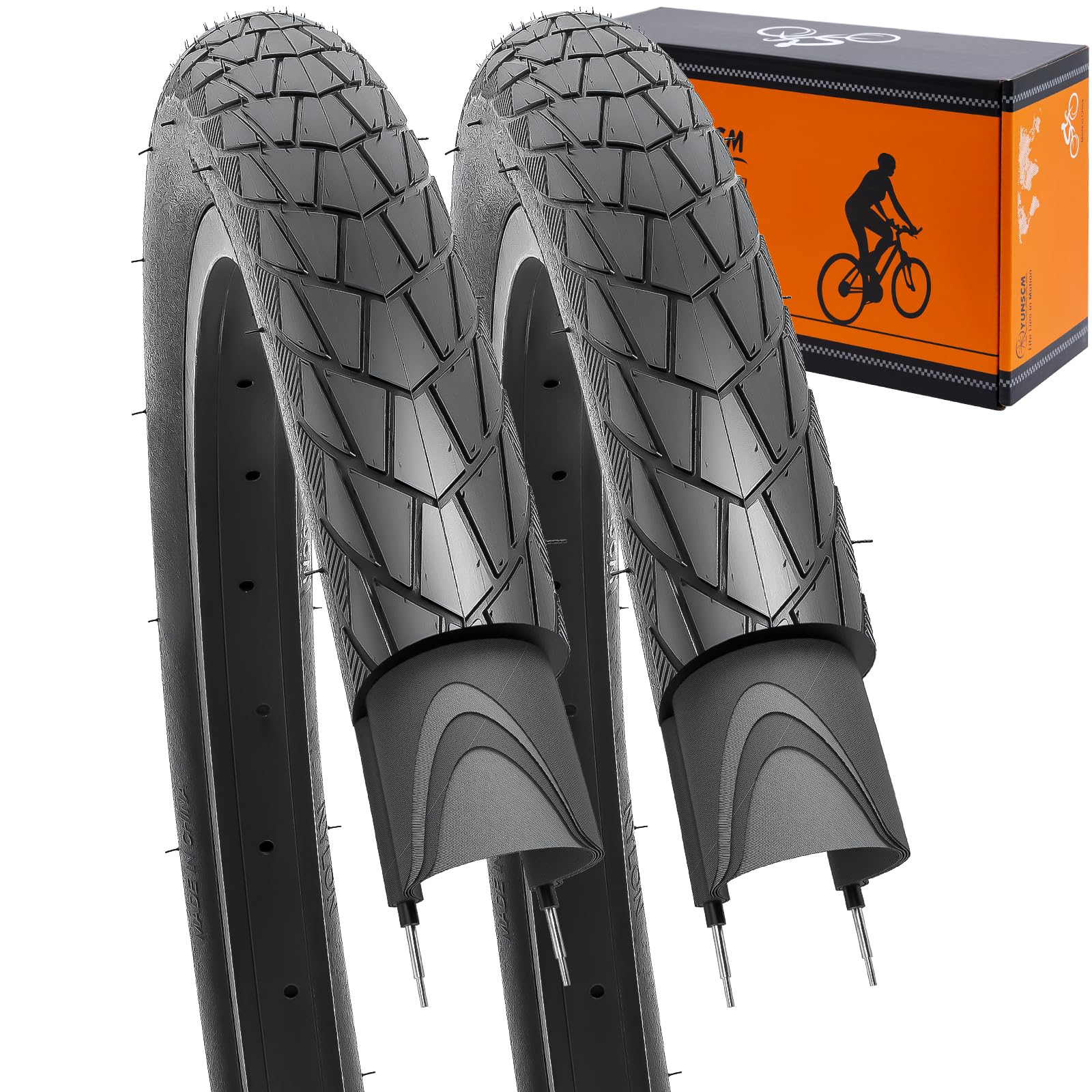 YUNSCM 2PCS 26" Lightweight Premium Tyres 26x2.0 Tires 50-559 60TPI Nylon Puncture-Resistant,Compatible with 26x1.95 26 x 2.0 City/Road Bicycle Bike Tyre