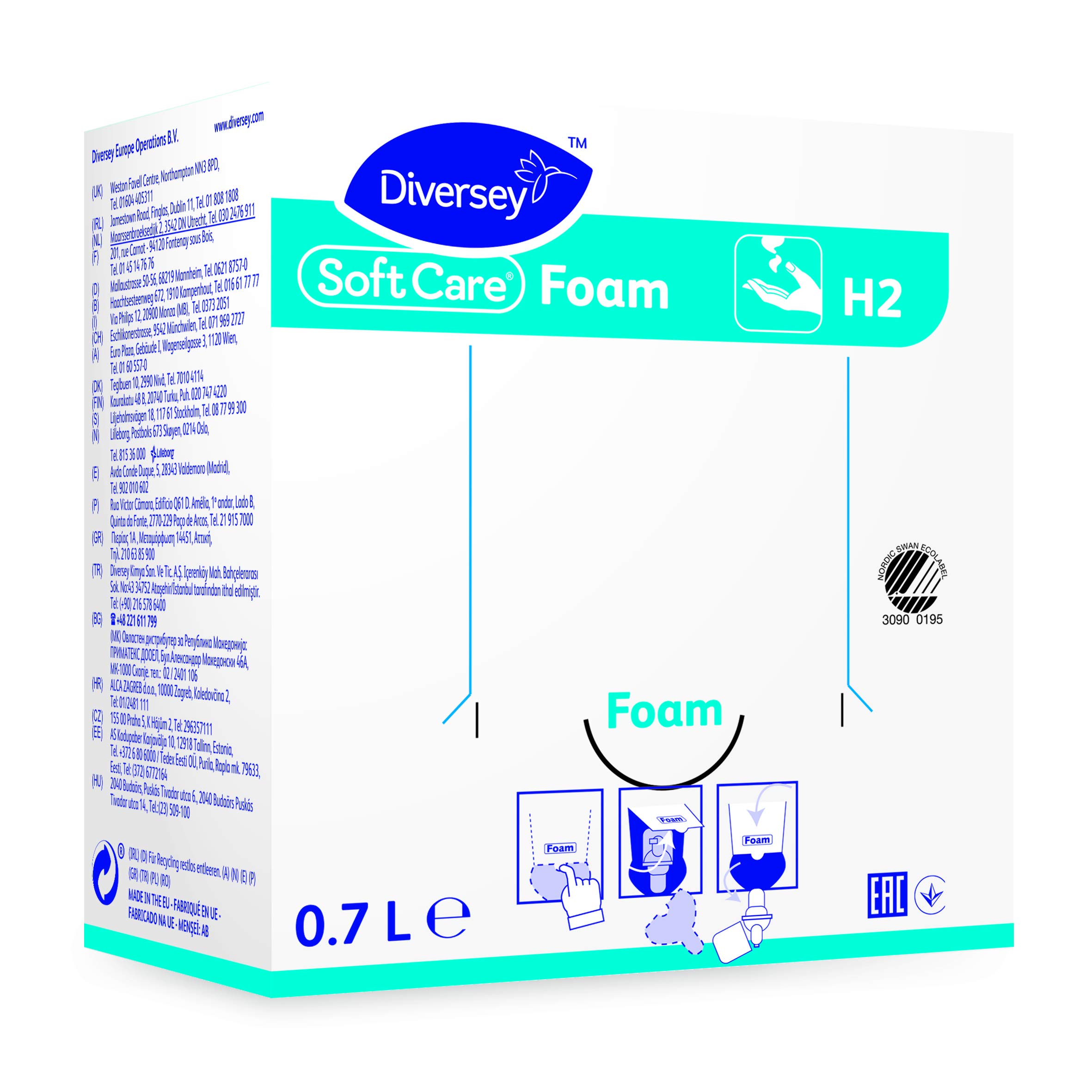 Diversey 7515636 Soft Care Wash H2, Mild Hand Soap, 1 L