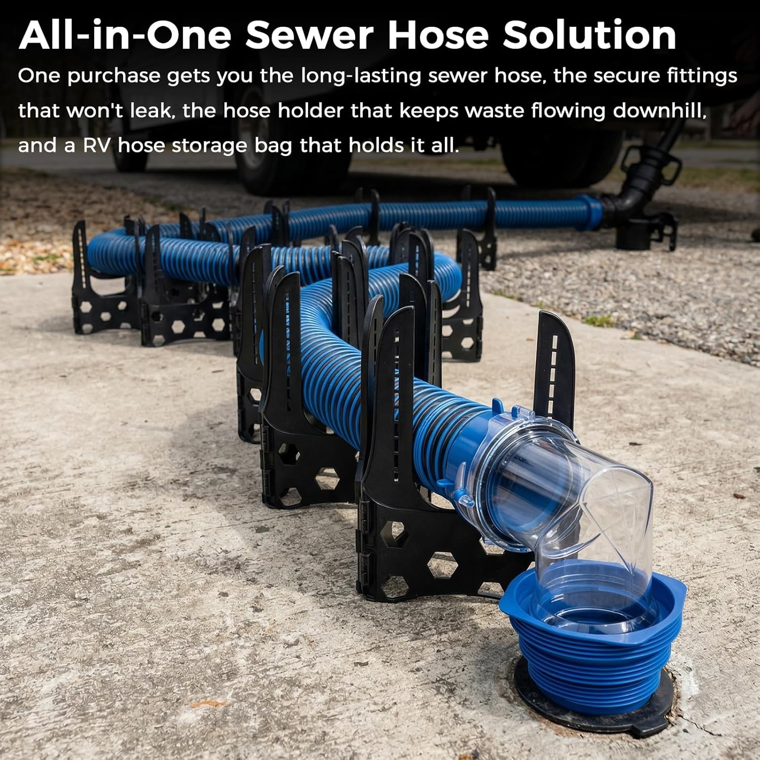 SheeChung 20FT RV Sewer Hose Kit, Complete Sewer Hose for RV Camper - 10 Piece RV Accessories Include RV Sewer Hose Support, Clear Elbow Fitting with 4-in-1 Adapter, Wenrch, Storage Bag, Sewer Caps