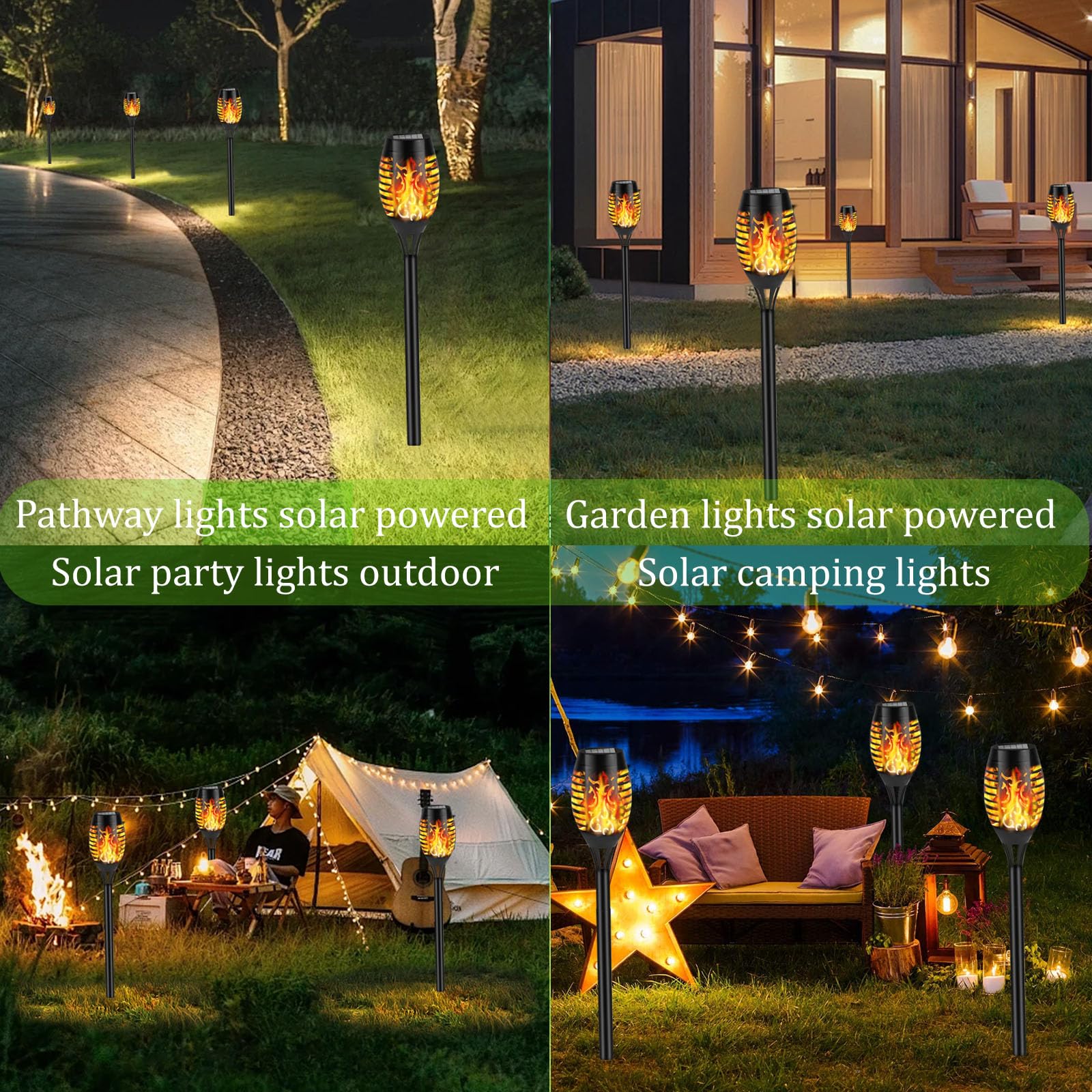 Solar-Flammenlichter für den Außenbereich, Solar-Taschenlampe mit flackernder Flamme für Gartendekoration, wasserdichte LED-Tiki-Fackeln für draußen, Hoflicht für Wege, Rasen, Terrasse