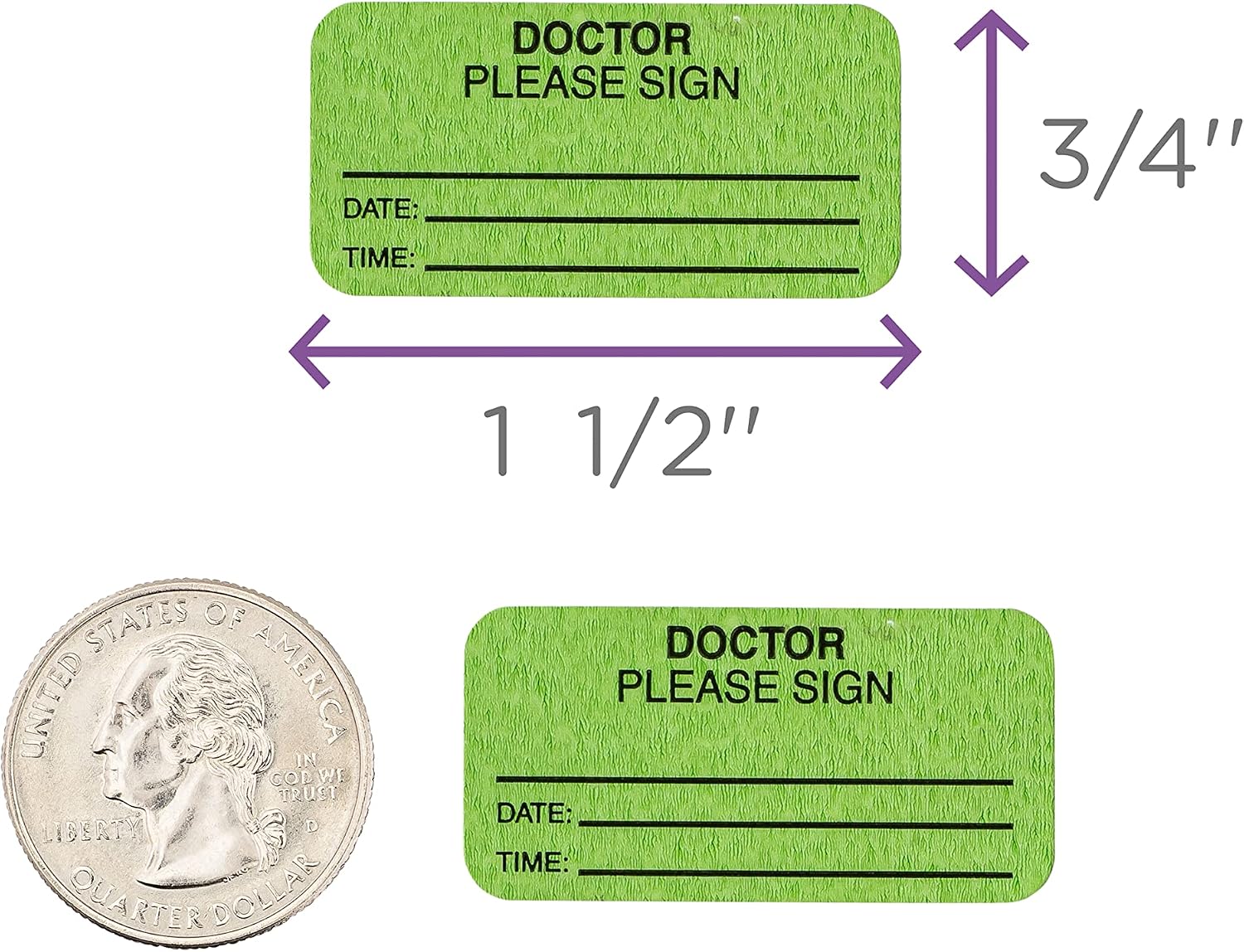 Carstens Medical Stickers – Doctor Please Sign Date: Time: Alert and Instruction Labels for Medical Charts, Green and Black, Roll of 100 Patient Chart Labels, W1.5" x H.75"