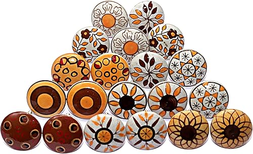 Ceramicworlds - Paquete de 20 pomos de cerámica vintage multicolor para gabinete, tiradores de cajón, pomos decorativos pintados para muebles de