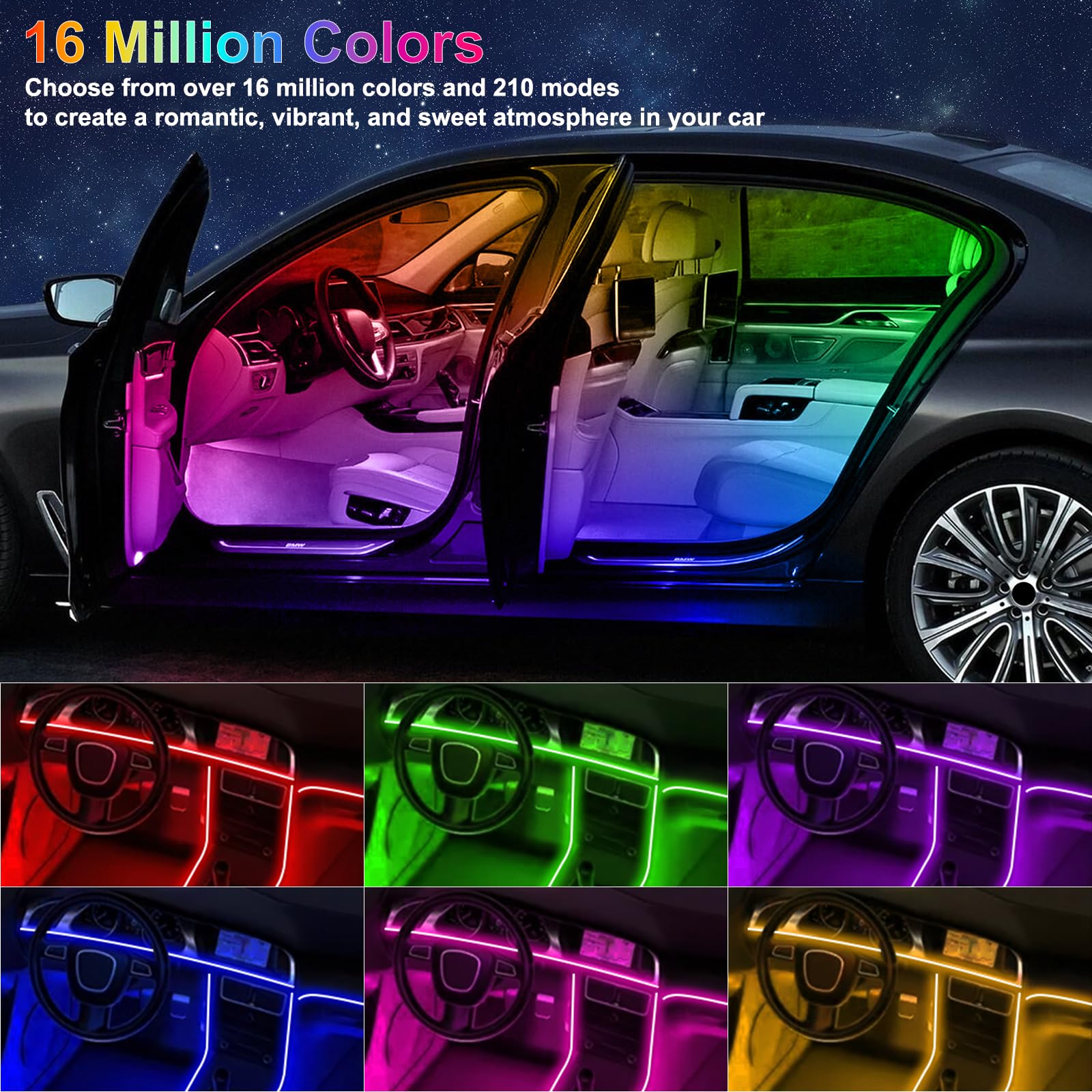 Dreamcolor - Luci per interni auto, in acrilico, con app wireless, telecomando / pulsante, 10 in 1, kit di illuminazione ambientale, 16 milioni di colori, accessori per strisce al neon per