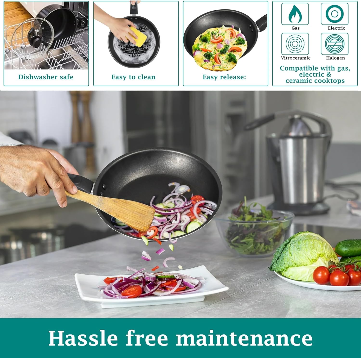 7 Piece Non-Stick Cookware Set Aluminium, Pots and Pans Cookware Set, Black