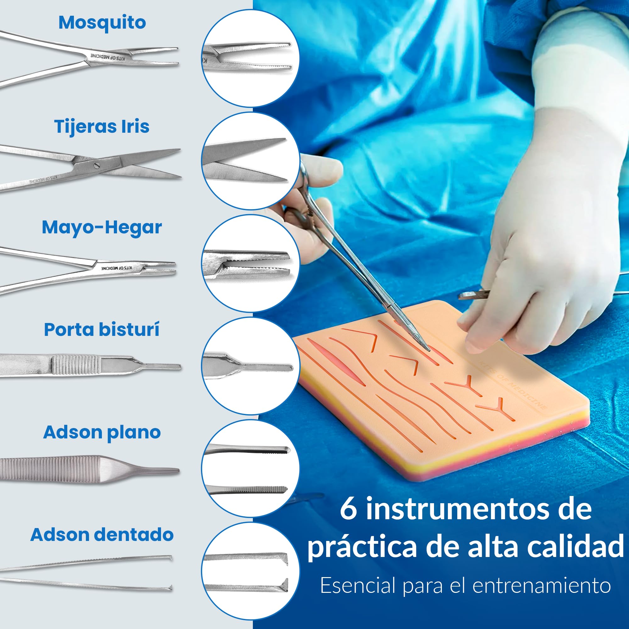 Kit de Práctica de Sutura | por Kits of Medicine | Curso de Sutura en 9 Vídeos en inglés | Kit Completo de Sutura para Prácticas de Estudiantes de Medicina, Veterinarias y Enfermería
