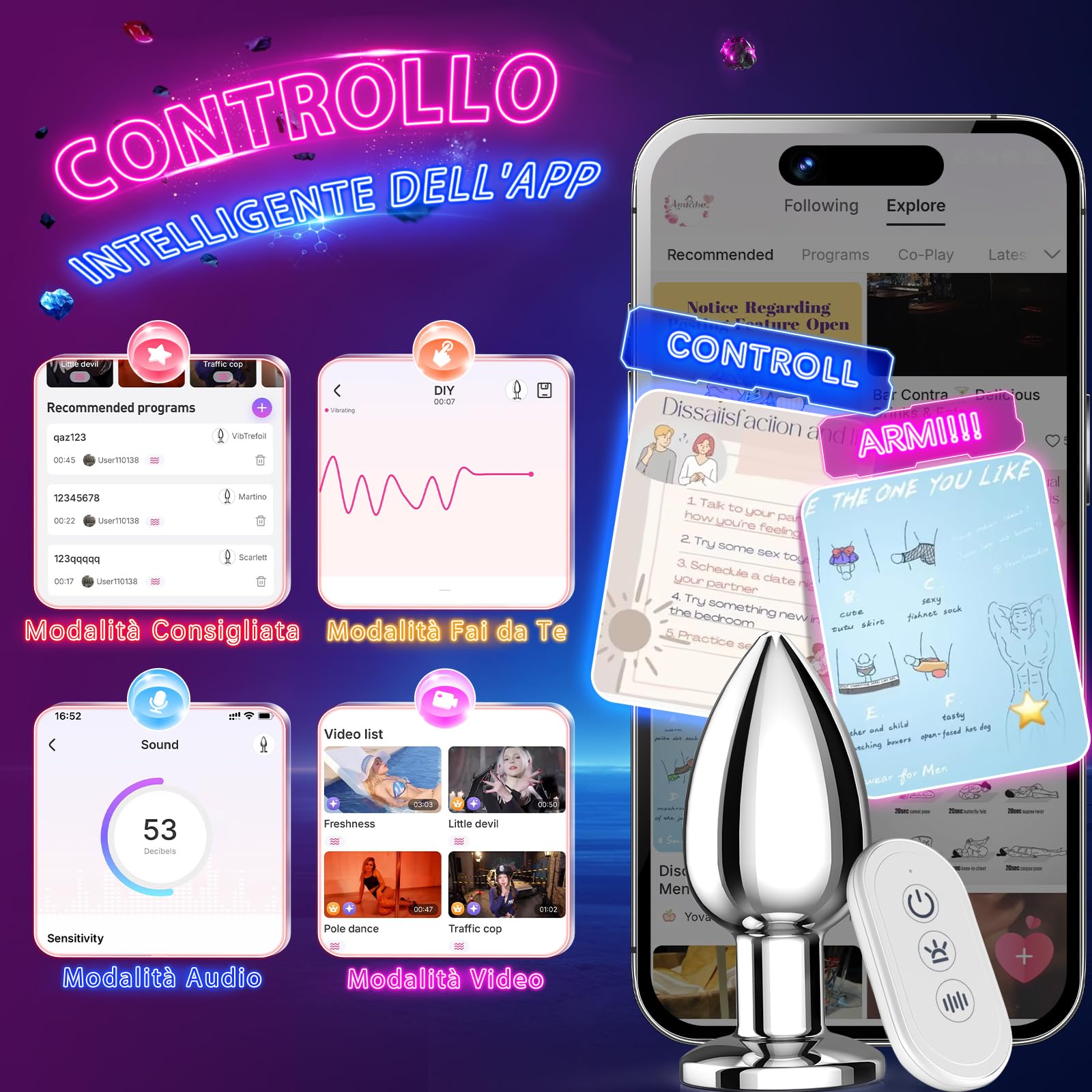 Glanvoo Plug Anale Vibratoreper Donna con Telecomando, Anal Plug Anale-dilatatore Donna Sex Toys 9 Modalità, Sexytoysys Donna Dildo Anale Vibratoriper Arcobaleno-LED Plug Analesex Kit Coppia per Uomo