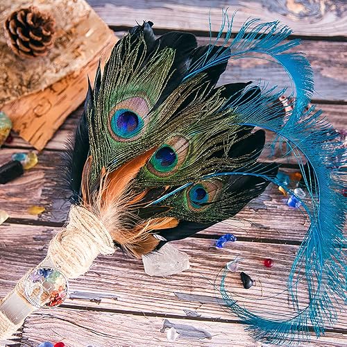 Miniatura 7 de Varita de bruja con mango de palo de selenita y pluma caída para varita de energía, varita ritual de altar, varita de desterramiento, altar pagano,