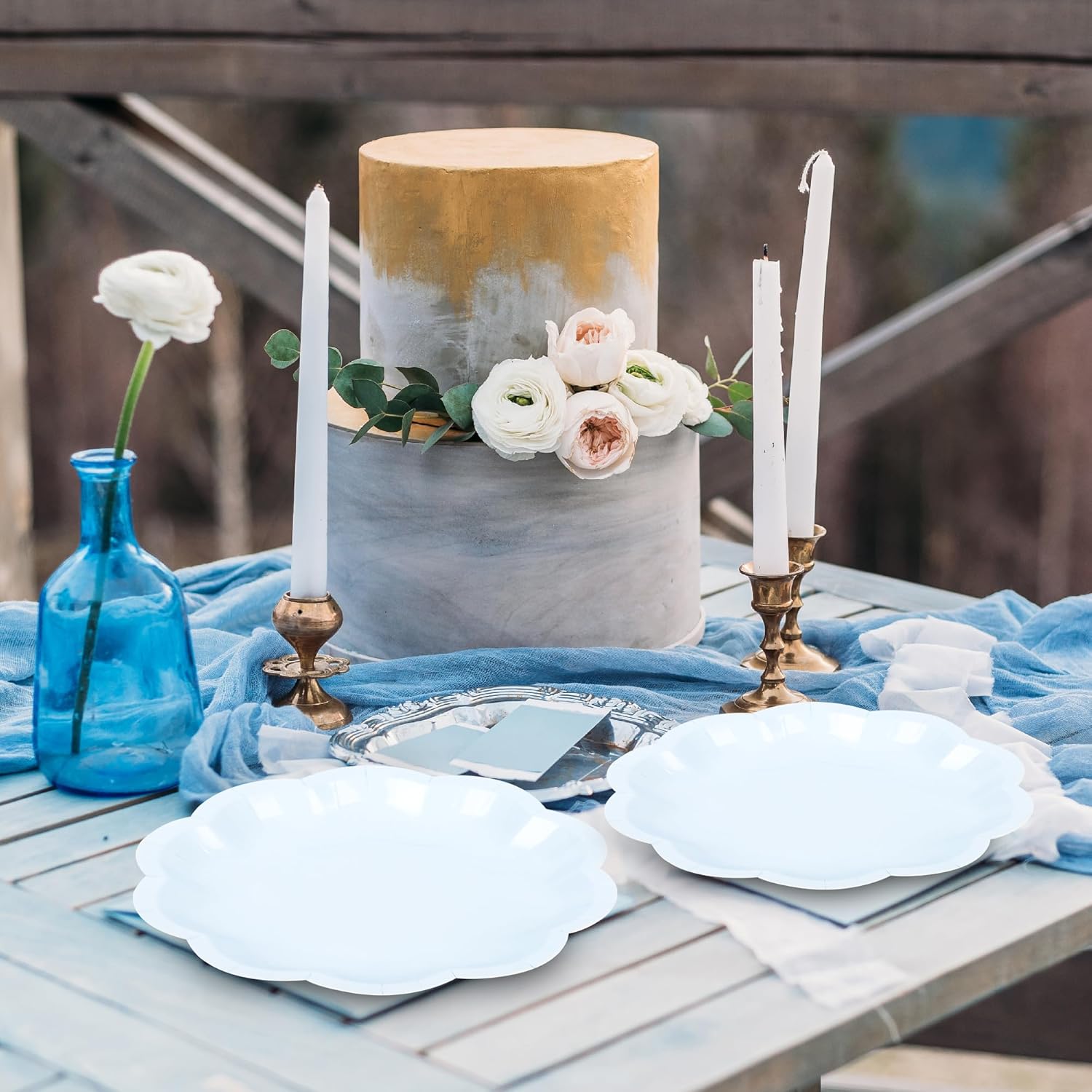 AllReal 48Pcs Blue Paper Plates 7 Inch Disposable Party Dessert Plates with Scalloped Edges for Wedding Birthday Bridal Engagement Baby Shower Party Supplies Tableware (Blue, 7Inch) - Image 7