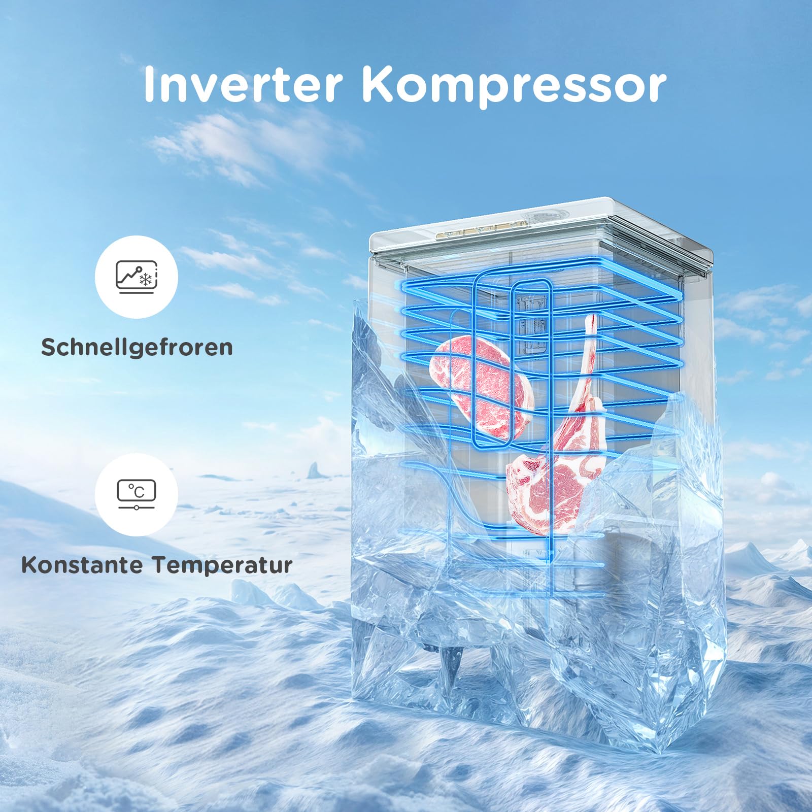 Comfee RCC201WH6(E) Gefriertruhe/82 kWh/Jahr/85cm hoch/200L/Inverter -Kompressor/41dB Geringe Lautstärke/Geeignet für verschiedene Einsatzszenarien/Einstellbarer Temperaturregler/Weiß