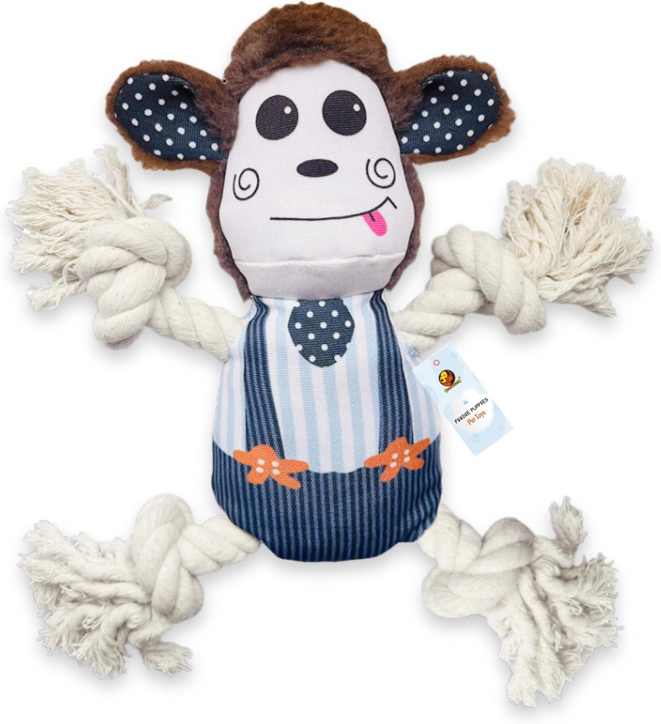 Foodie Puppies Monkey Crinkle Paper Rope Plush Toy for Dogs | Non-Toxic, Soft, Stuffed Interactive Cute Squeaky, Teething Rope Dog Toys | Plush Dog Toys for Small to Medium Dogs