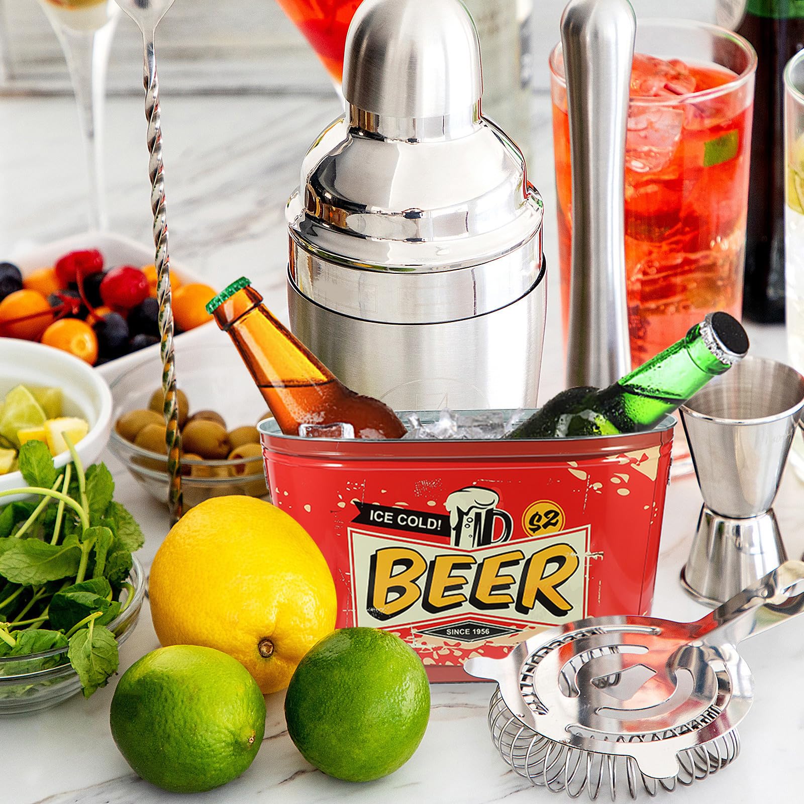 Cubo de Hielo de Hierro Rojo para Bebidas, Vino y Cerveza en Fiestas