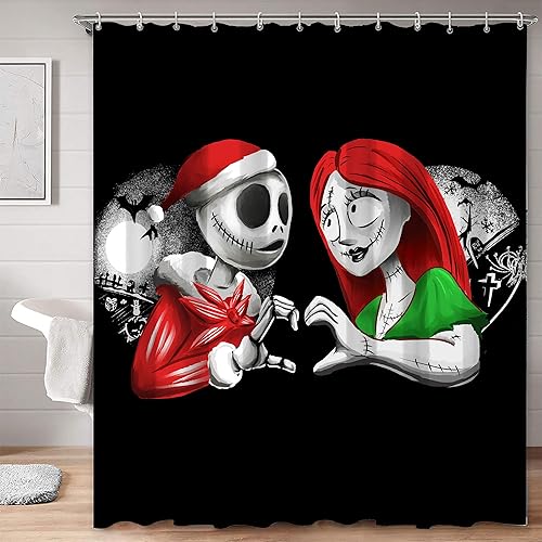Livalur Cortinas de ducha de calavera, calavera de Halloween y Navidad, tela de poliéster, decoración de baño, cortina de ducha impermeable con