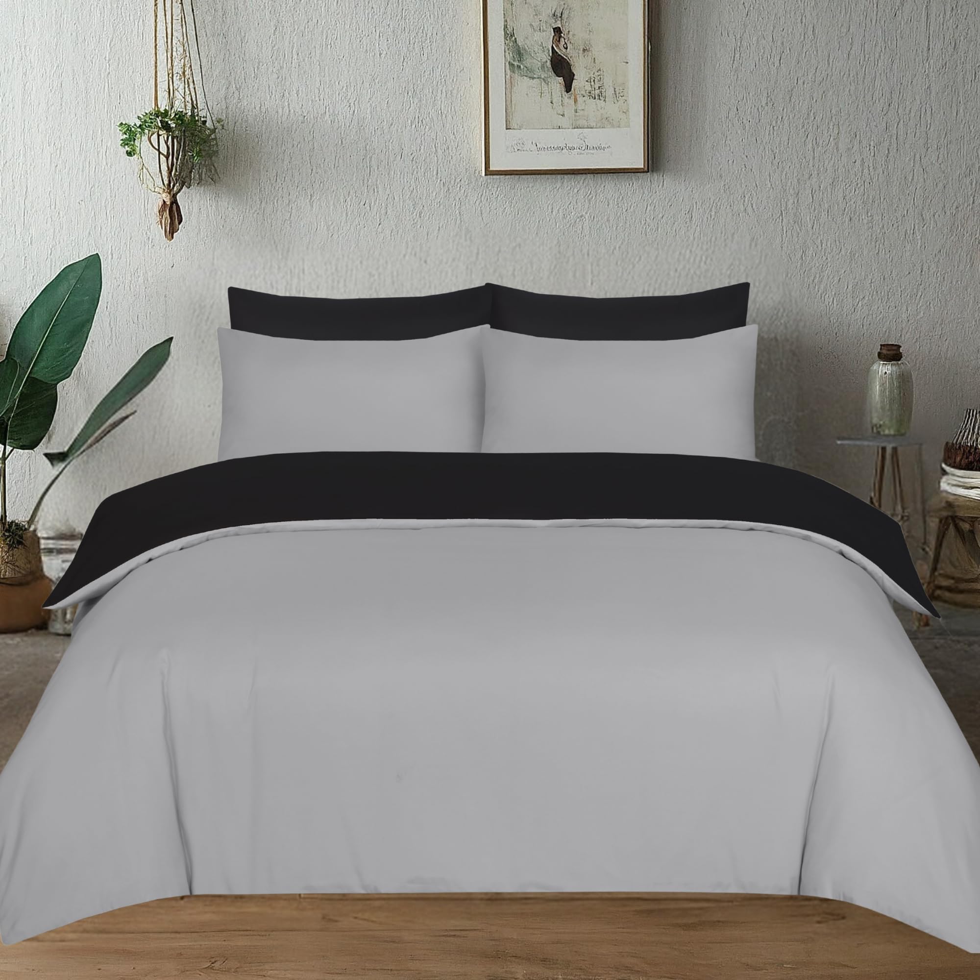 J.din Grey & Black King Grey And Black Duvet Cover Set Soft Brushed Microfiber