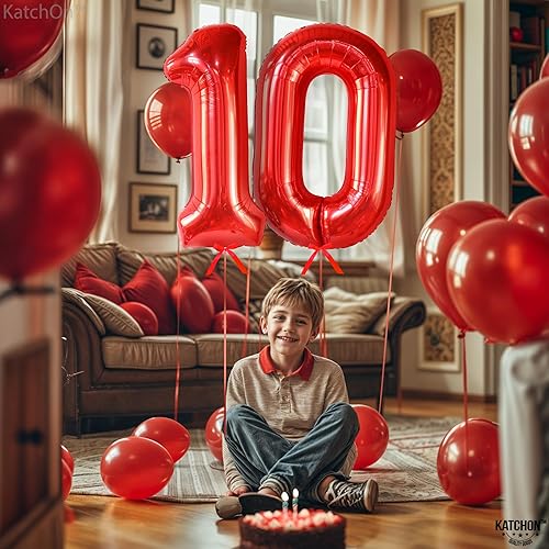 Miniatura 4 de KatchOn, Globo rojo gigante del número 10, 40 pulgadas, decoraciones de cumpleaños de 10 años, globos para decoraciones de cumpleaños de 10 años,