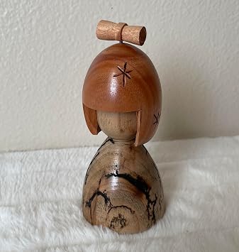 Handmade Wood Kokeshi Doll, Japanese Style Figurine, Spalted Wood Body, 5 Inch, Home Decor, A51