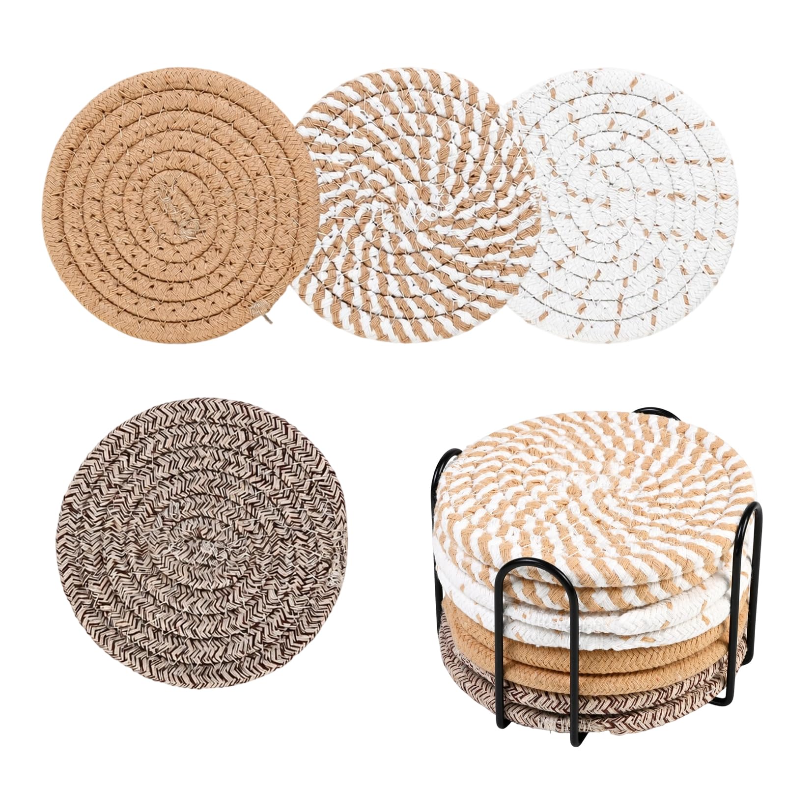 8Pcs Cotton Coasters With Holder, Heat Proof Trivets Kitchen Decor