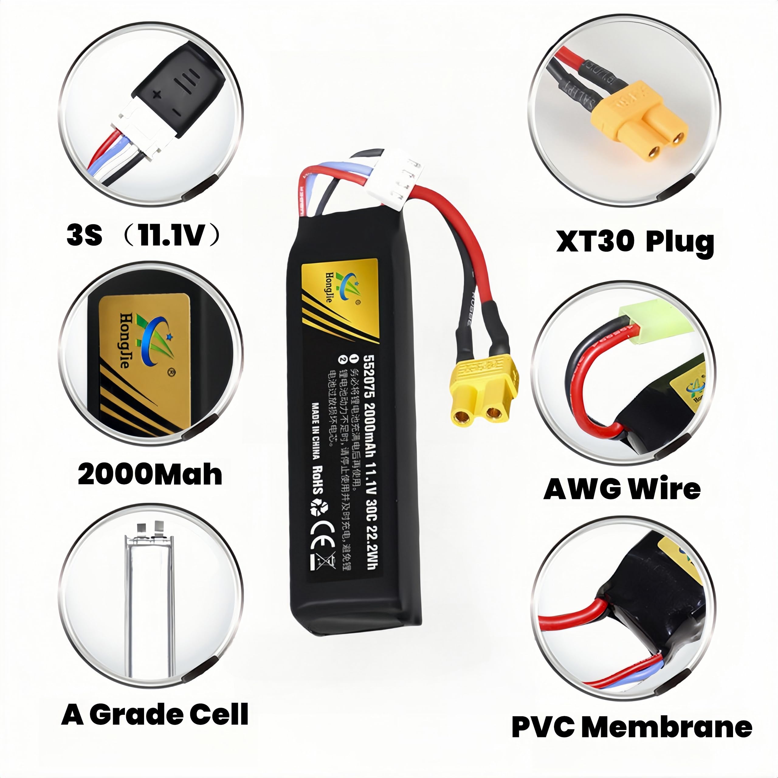 Amazon.com: Itexkun 11.1V 2000mAh 30C 22.2Wh XT30 Plug Airsoft