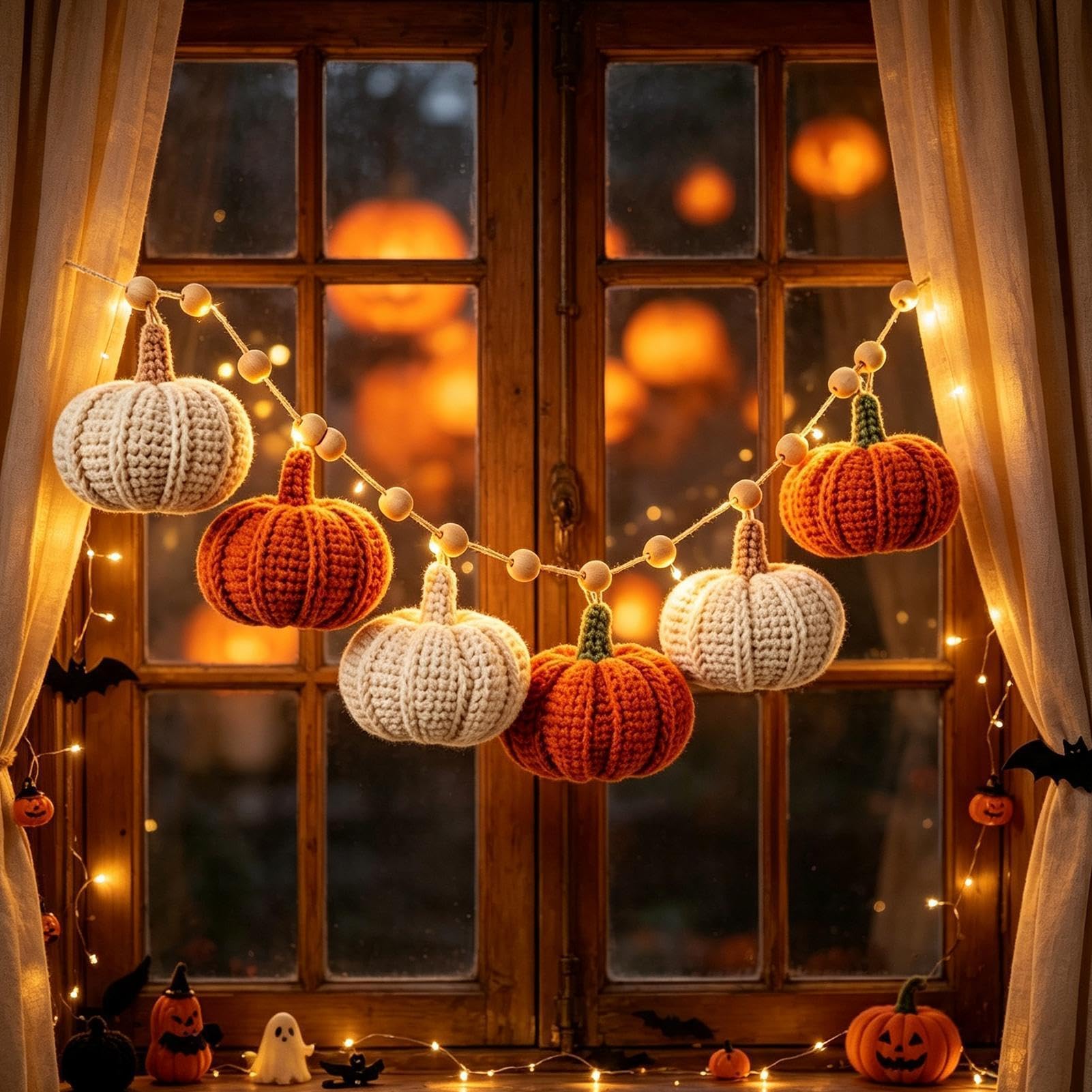 A Filo Di Decorazione Autunnale Lavorata A Maglia Per All'Aperto