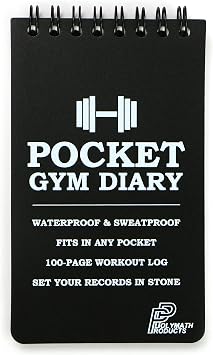 Pocket Gym Diary  100-page workout log. Handy size 3 x 5 inch - fits in any pocket. 100% waterproof and sweatproof fitness training diary.