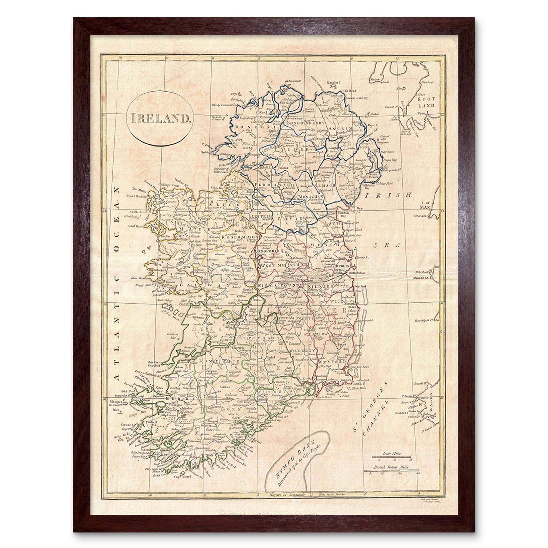 Wee Blue Coo Framed Brown 1799 Clement Cruttwell Map Ireland Vintage Art Print Framed Poster Wall Decor 12X16 Inch