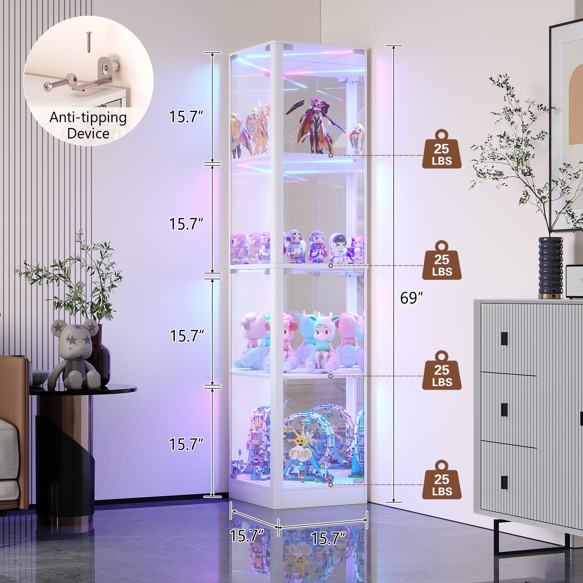 Amazon.co.jp: ガラスドア付きホワイトディスプレイキャビネット、LED