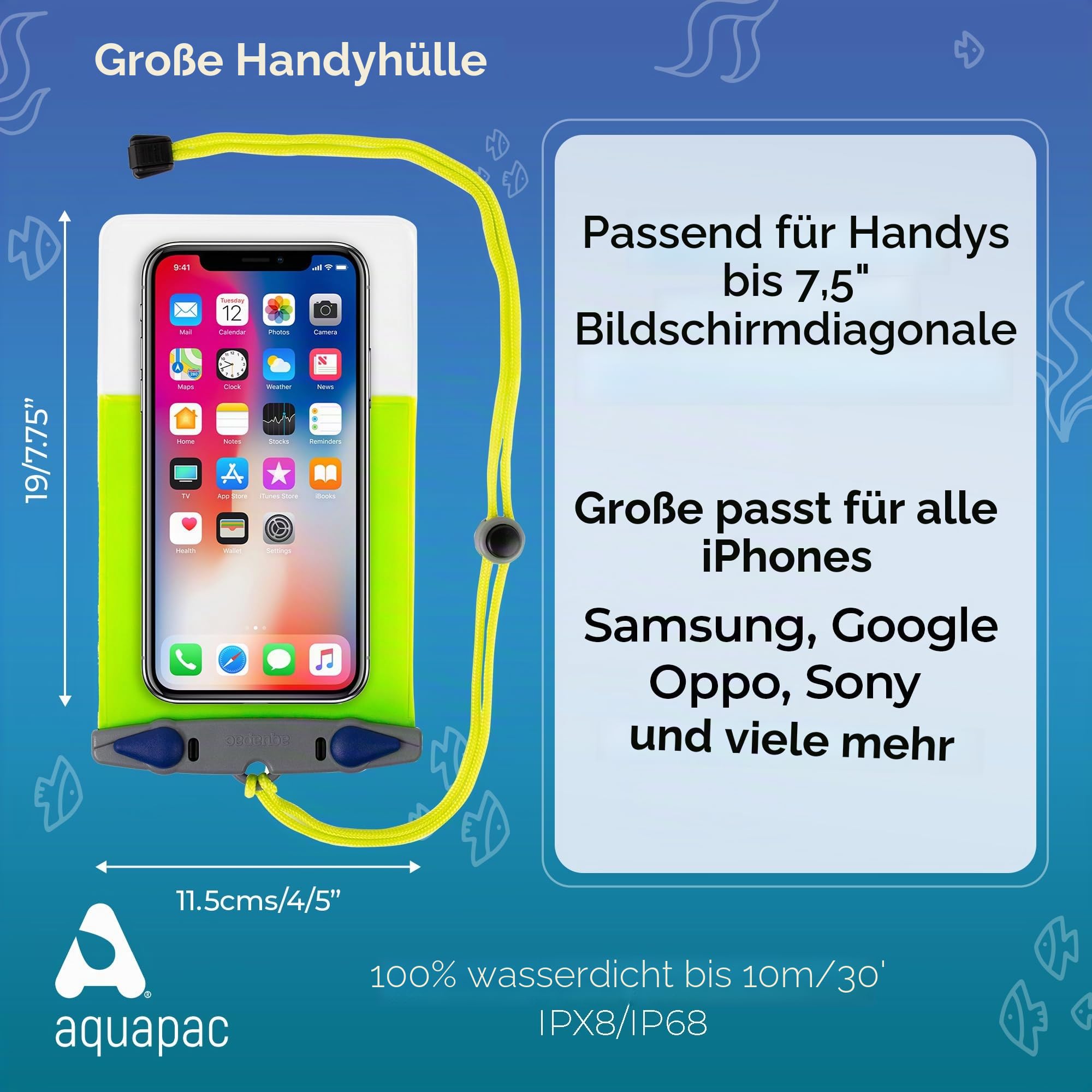 Aquapac Wasserdicht PlusPlus Handyhülle, Lanyard, iPhone und Android, Hergestellt in Großbritannien, Wandern, Mountainbiken, Laufzubehör, Reise-Essential, 5 Jahre Garantie, Umweltfreundlich
