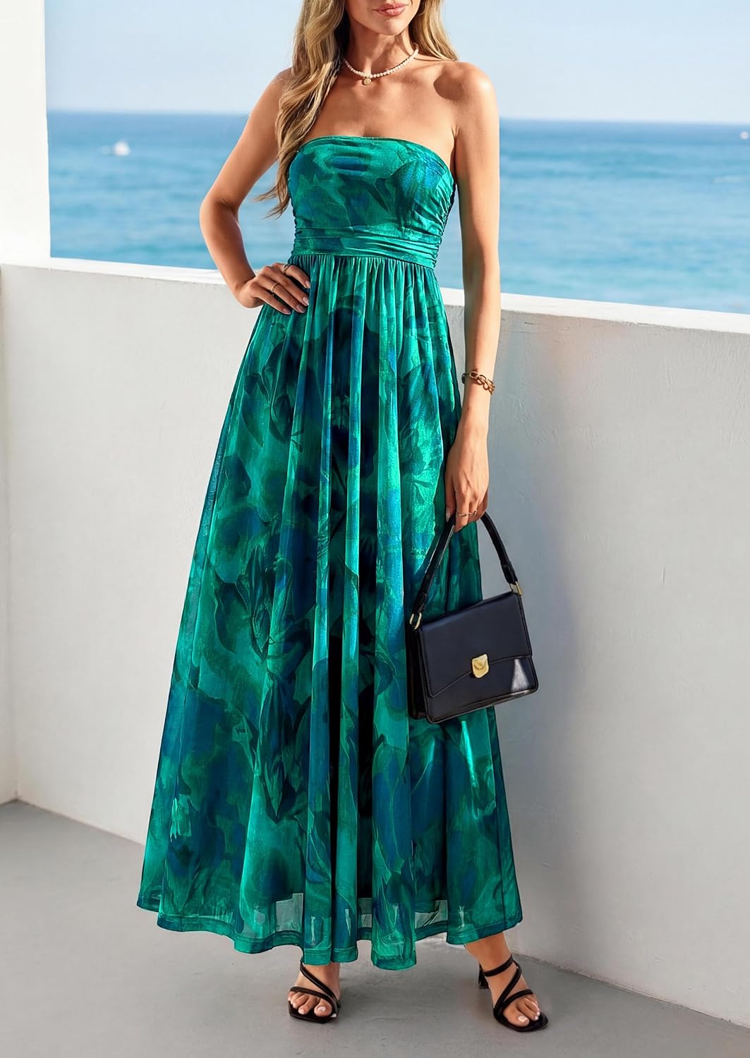 PRETTYGARDEN Women Strapless Maxi Dress 2026 Summer Floral Tube Top Ruched Beach Spring Wedding Guest Long Dresses