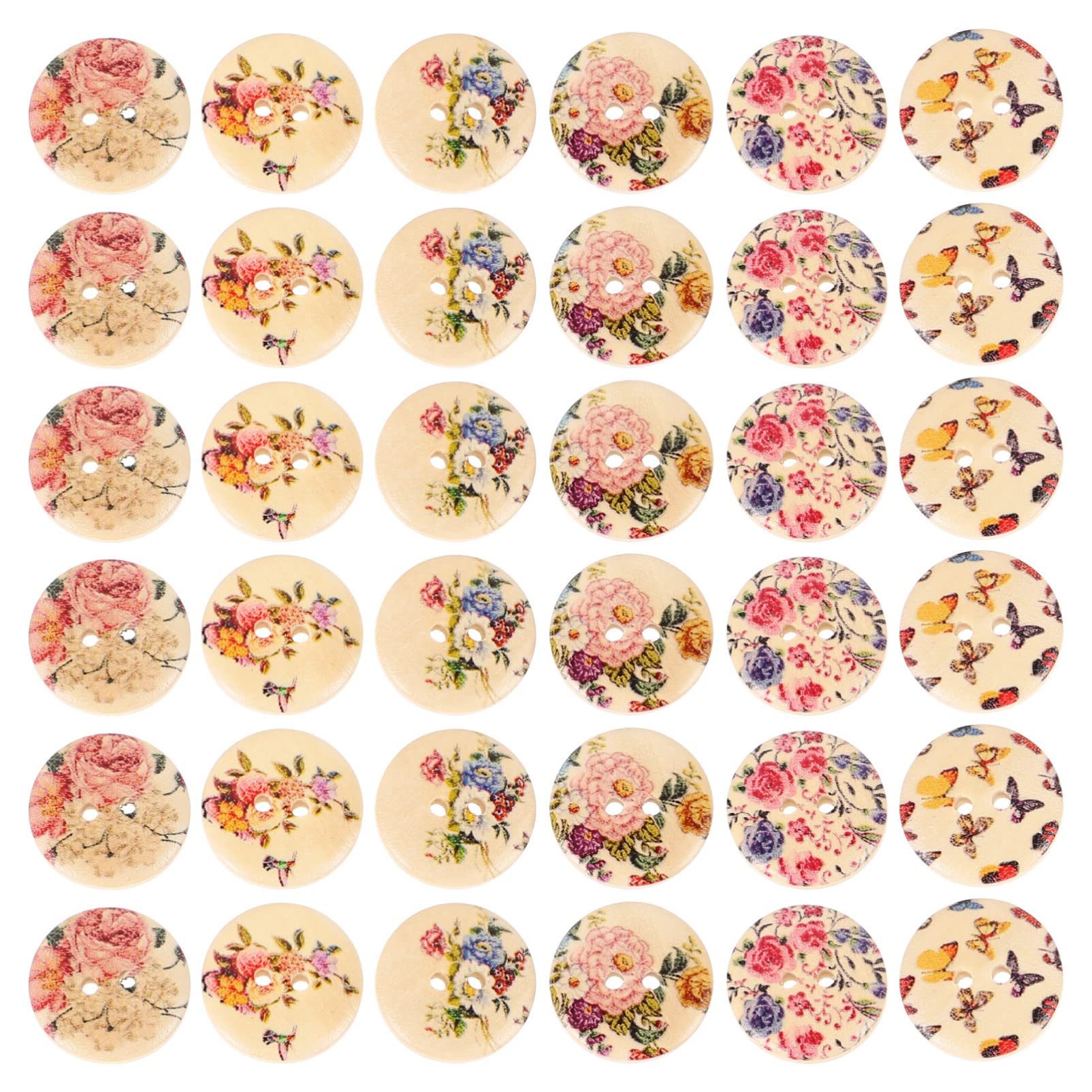 Ornament Crafts 100pcs Flower Glass Buttons 2 Holes Wooden Sewing Buttons DIY Clothing Sewing Supplies for DIY Project Crafts (Mixed Styles) 20MM Vintage Scrapbook