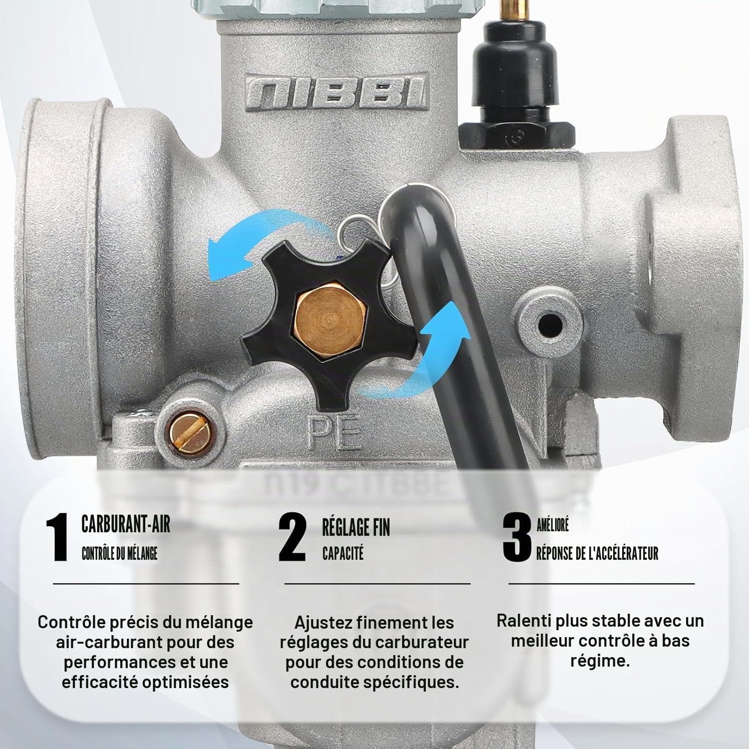 Nibbi PE19mm Carburateur Pour 100cc - 125cc Bride Moteur De Moto Carburateur Avec Buse De Carburateur