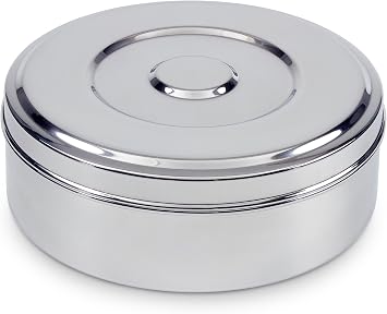 7115 Spice Box/Masala Dabba with 7 Comparments and 2 Stainless Steel Lids, 20cm, 20 cm, Silver