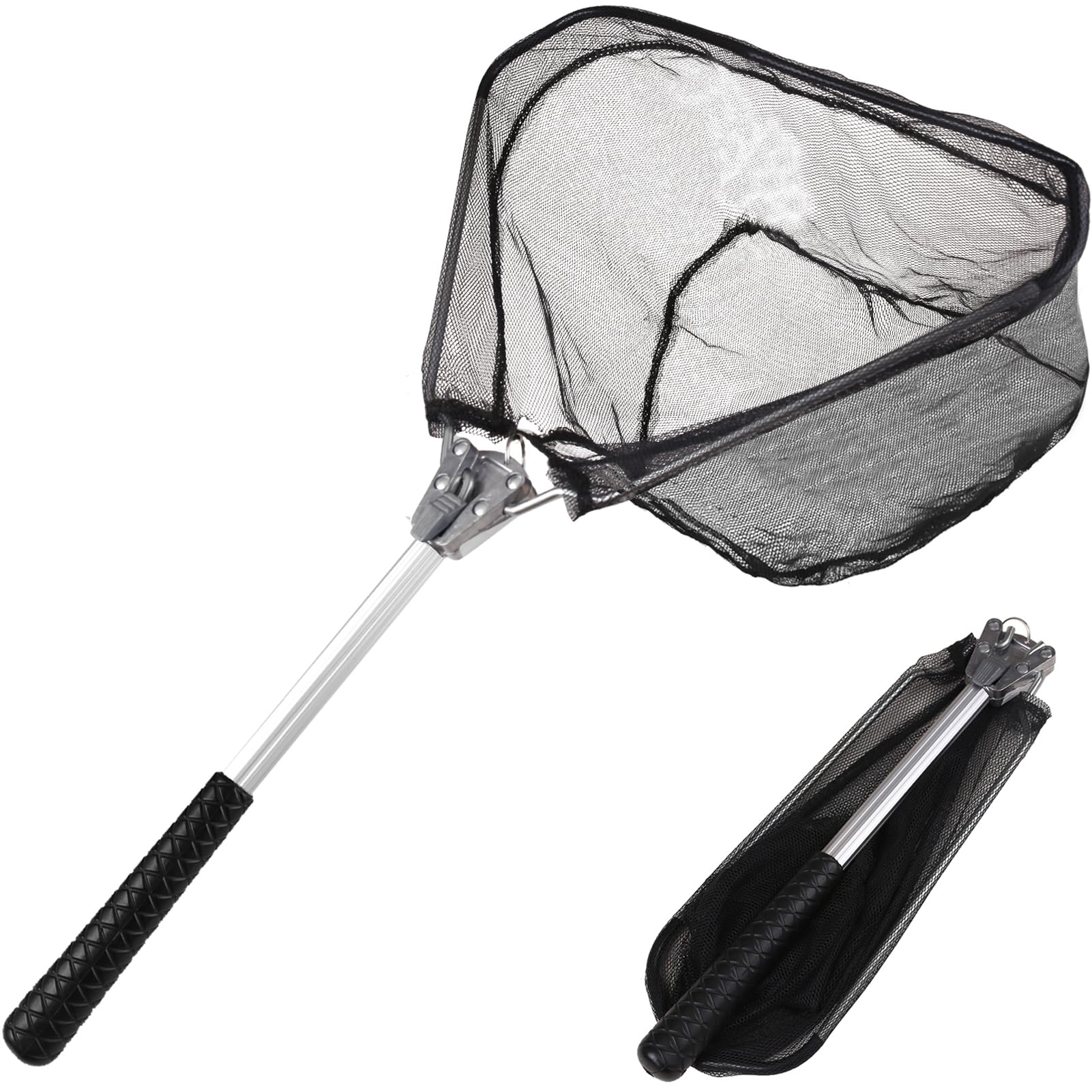 Yeahmart Fishing Landing Net Freshwater with Aluminum Collapsible Fixed Pole Handle, Lightweight & Strong Foldable Small Fishing Net Gear Accessories for Kids Men Women, Full Length 21 inches : Sports