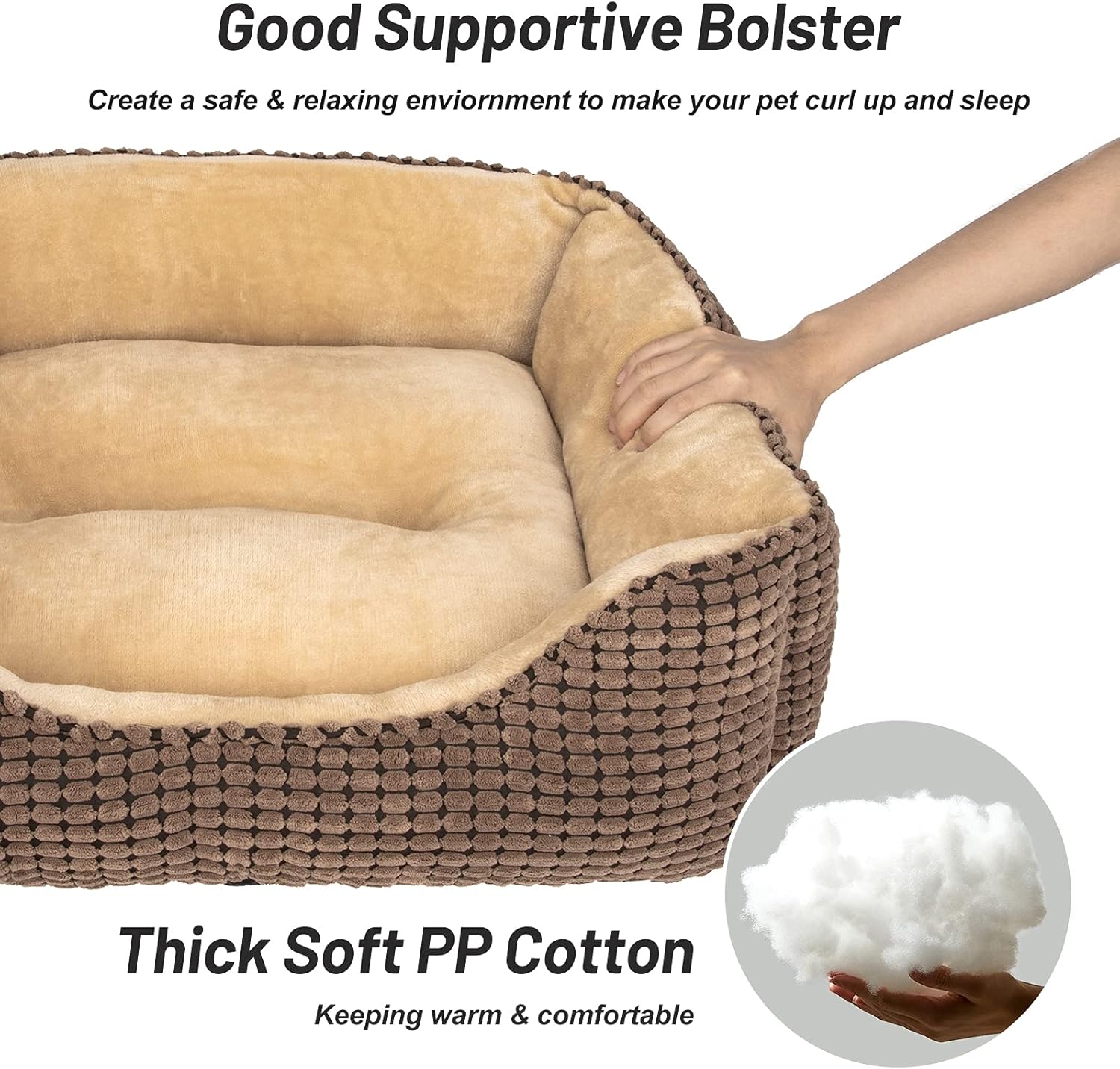 MIXJOY Dog Bed for Large Medium Small Dogs, Rectangle Washable Sleeping Puppy Bed, Orthopedic Pet Sofa Bed, Soft Calming Cat Beds for Indoor Cats, Anti-Slip Bottom with Multiple Size (25'', Brown) : Pet Supplies