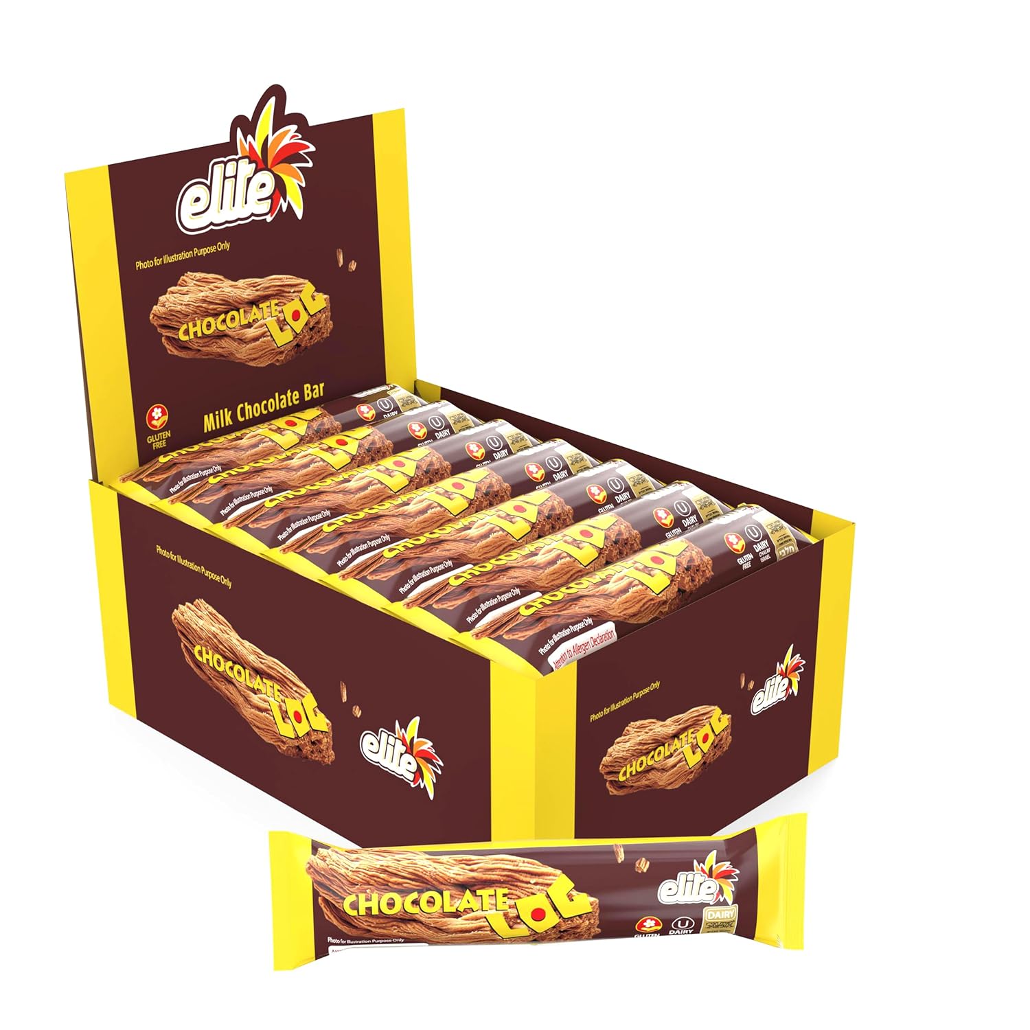 Elite Milk Chocolate Logs, 24 Pack | Chocolate Flake Bar | Gluten Free | Product of Israel