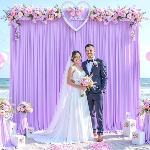 Lavender Backdrop Curtain for Parties Wedding Wrinkle Free Light Purple Photo Curtains Backdrop Drapes Fabric Decoration for Baby Shower Photoshoot 5ft x 8ft,2 Panels
